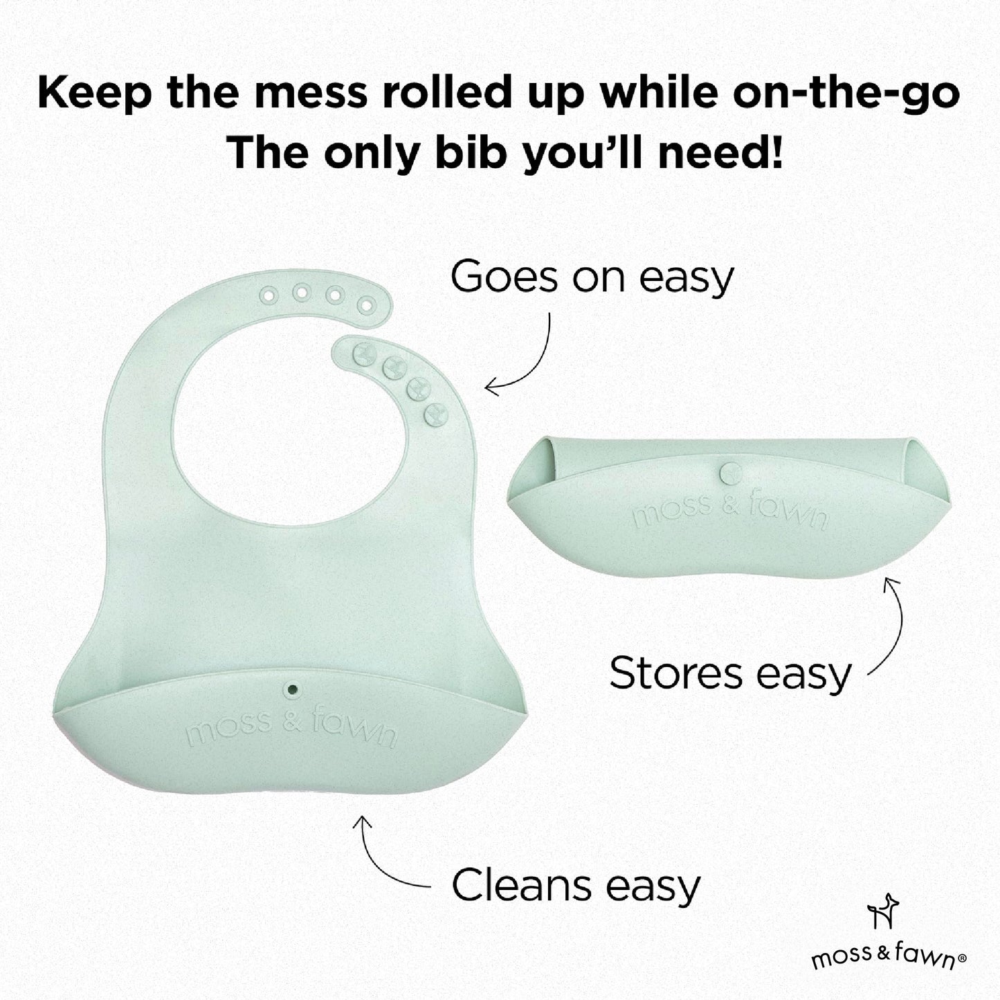 Moss and Fawn Little Explorer Kit - Silicone Frozen Breast Milk Popsicle Kit with Forage Feeder, Teething Popsicle Ice Cube Tray, & Gather & Roll Baby Feeding Bib - BPA, PVC, & Lead-Free - Fern