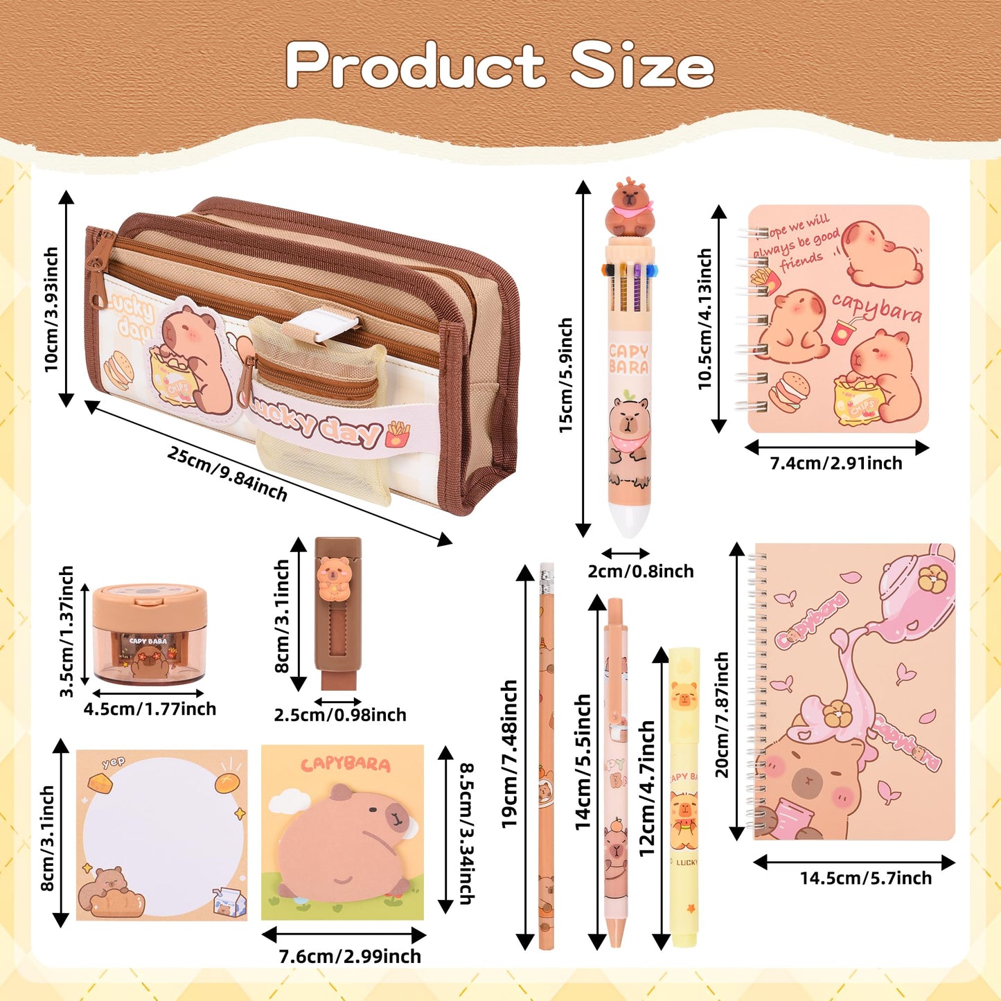 Ulema 33Pcs Cute Capybara Stationery Set,Capybara Birthday Gifts for Boys Girls School Supplies,Capybara Set with Compartments Gel Pens, Pencils, Erasers, Pencil Sharpener etc, Classroom Rewards.