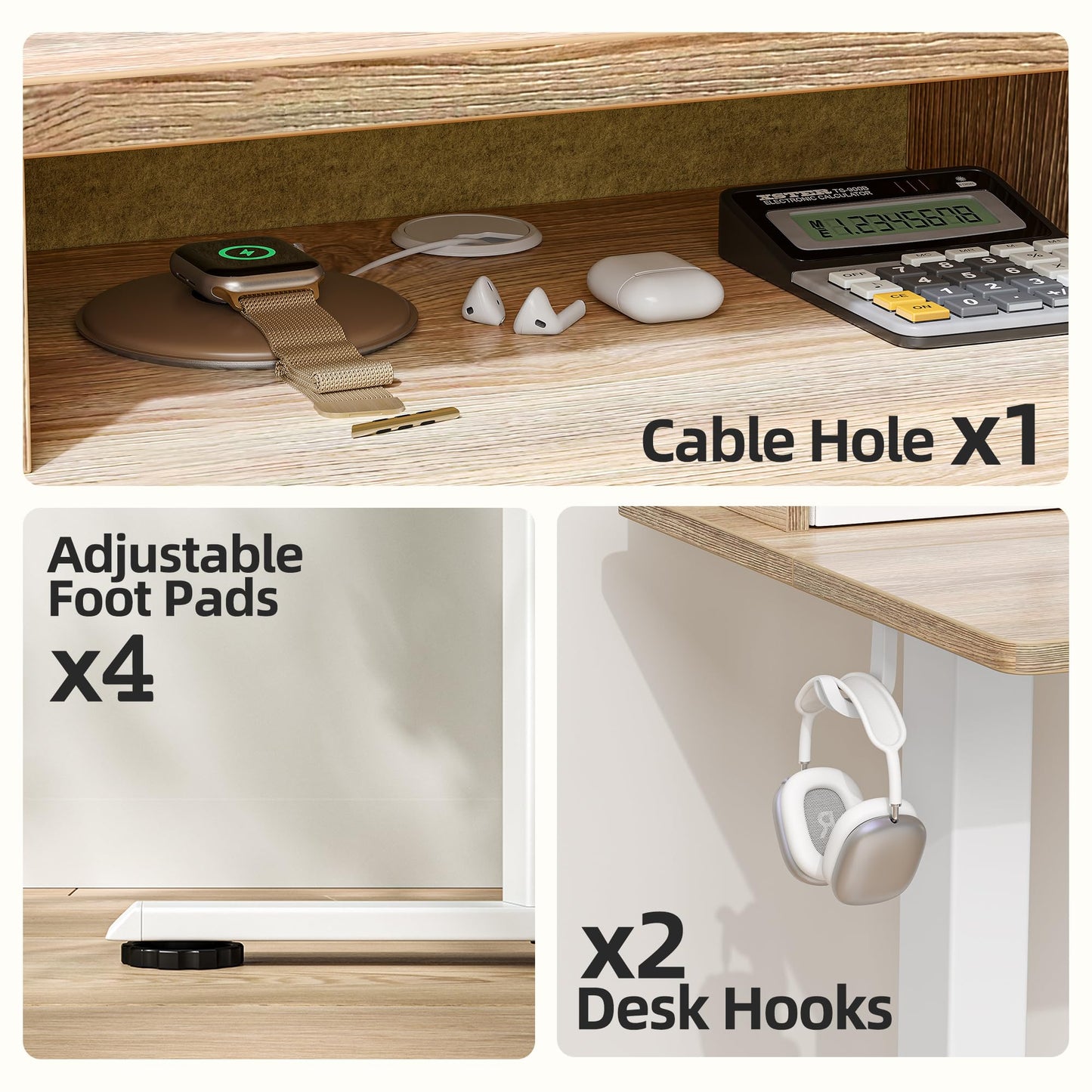 TIQLAB Standing Desk with Two Drawers, Stand Up Standing Desk Adjustable Height, Electric Sit Stand Table with Storage Shelf and Splice Board, 55 * 24 inch, Maple
