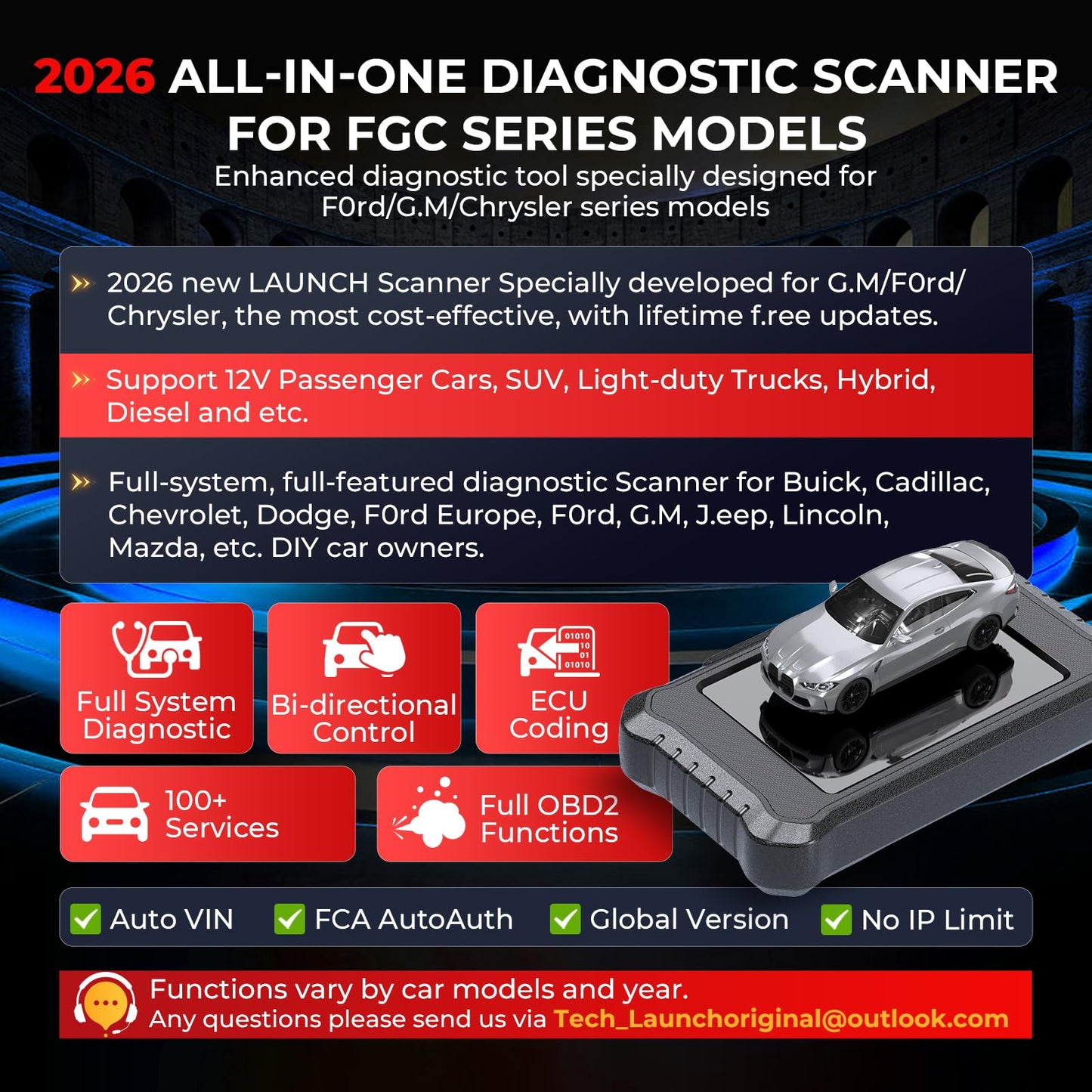 LAUNCH X431 Creader Elite 2.0 PRO FGC OBD2 Scanner 2026, Full System Diagnostic Tool for F0rd, G.M, Chrysler, Bi-Directional Control, 100+ F.ree Resets, , AUTOVIN, ECU Coding, Lifetime F.ree Updates