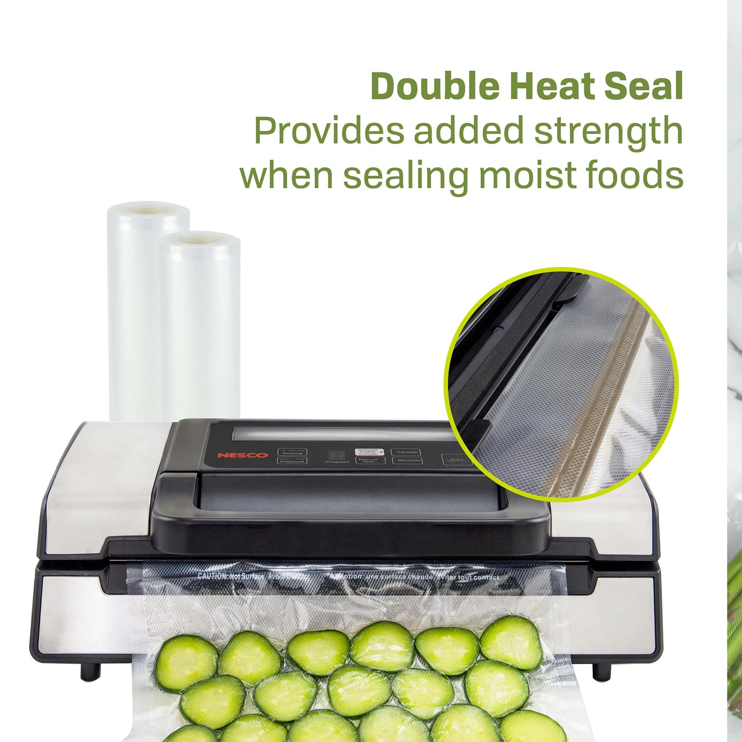 Nesco Deluxe Food VS-12 Vacuum Sealer, 130 Watts, Kit Bags & Viewing Lid, Compact, Silver