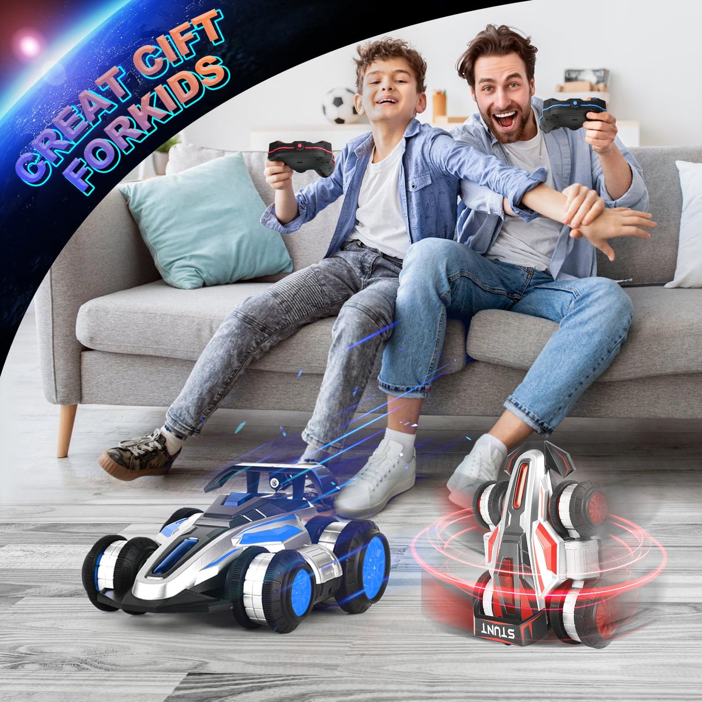 YEMIAI RC Stunt Car Drift Deformation Car, RC Stunt Toys for 4-7 Years, with Lighting and Music Toys for Birthday Gift, for Boys and Girls Ages 8-12