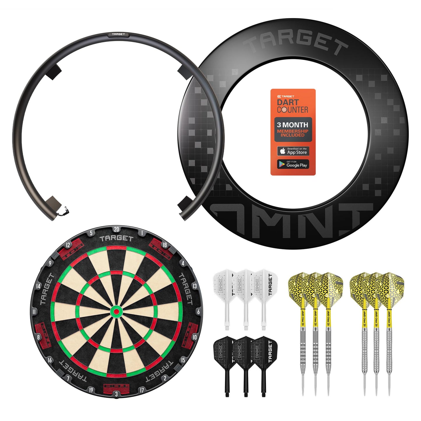 Target Darts Omni Ultimate Home Set up | Auto Scoring System with Wall Protection Surround and TOR Dart Board | LED Lighting System| 90% Tungsten Steel Tip Darts and No.6 K-Flex