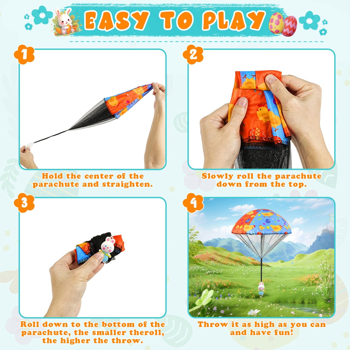CPSYUB Easter Basket Stuffers Toys for Kids: Easter Parachute Toys for Kids - Easter Egg Fillers Ideas Gifts Outdoor Games for 4 6 8 10 12 Year Old Boys Girls (6 Pack)