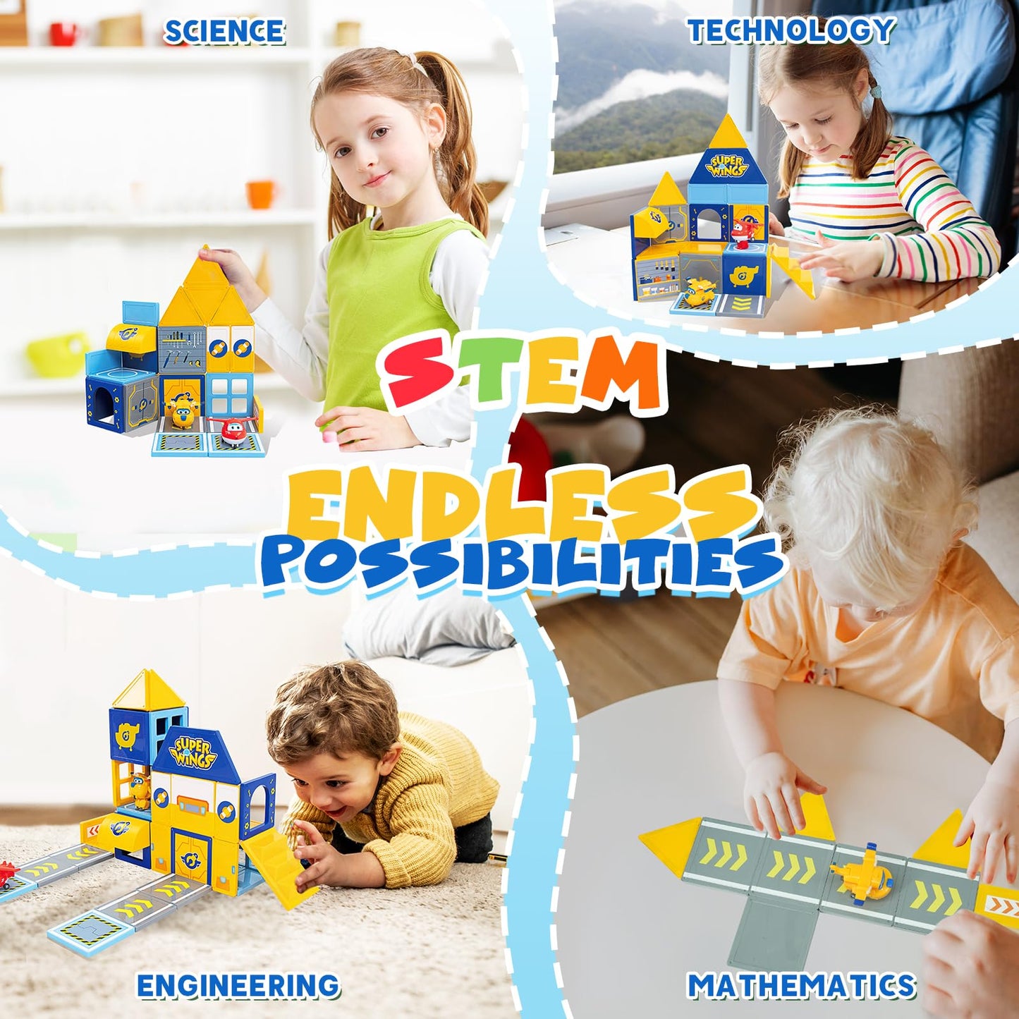 Super Wings Magnetic Tiles, Travel Magnetic Blocks with 2 Super Wings Transformable Toys, Learning Magnetic Building Blocks Sets, Magnets Tiles Toys for Boys Girls Kids Ages 3 4 5 6 7 8 9+ Year Old