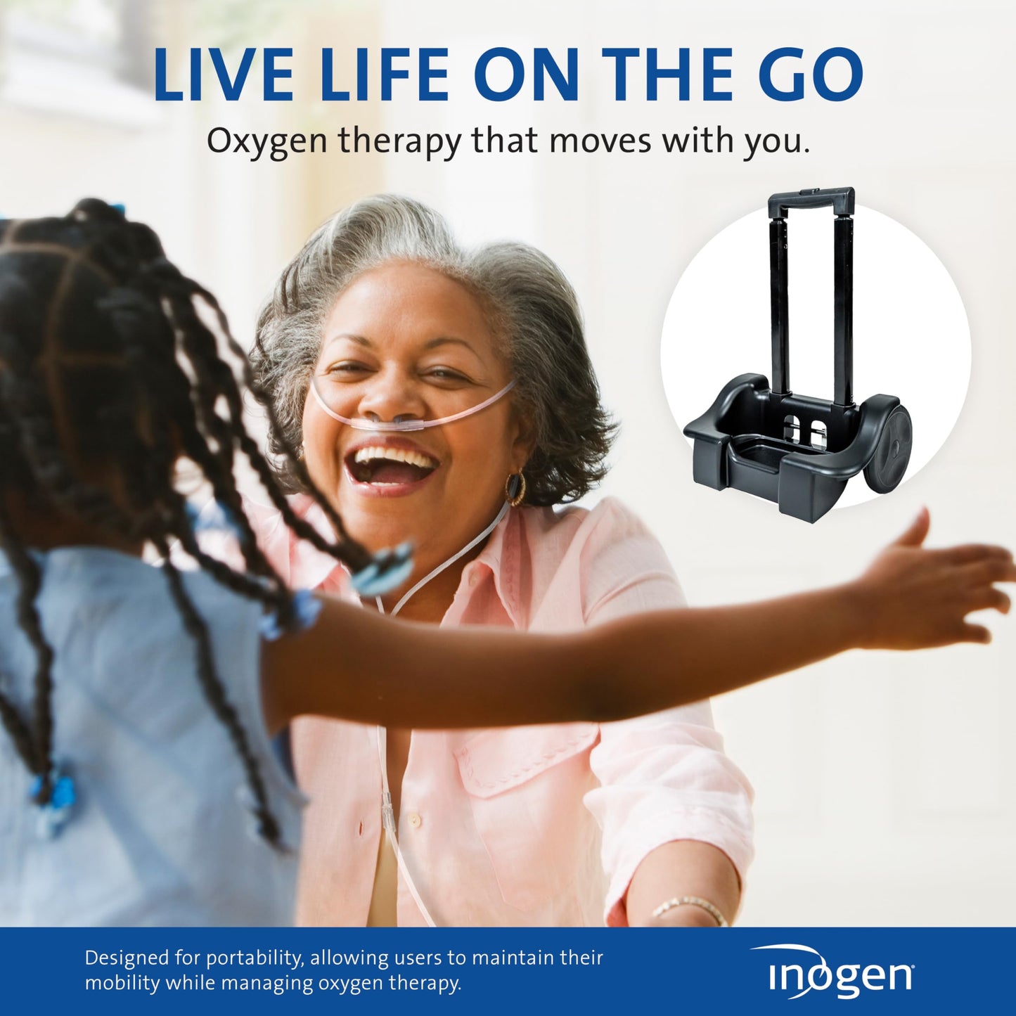 Inogen Cart – for The G3, G5, and Rove 6 - Collapsible Carrying Cart - Oxygen Accessory - Weighs 3.25 lb. - 41 in. X 17.68 in.