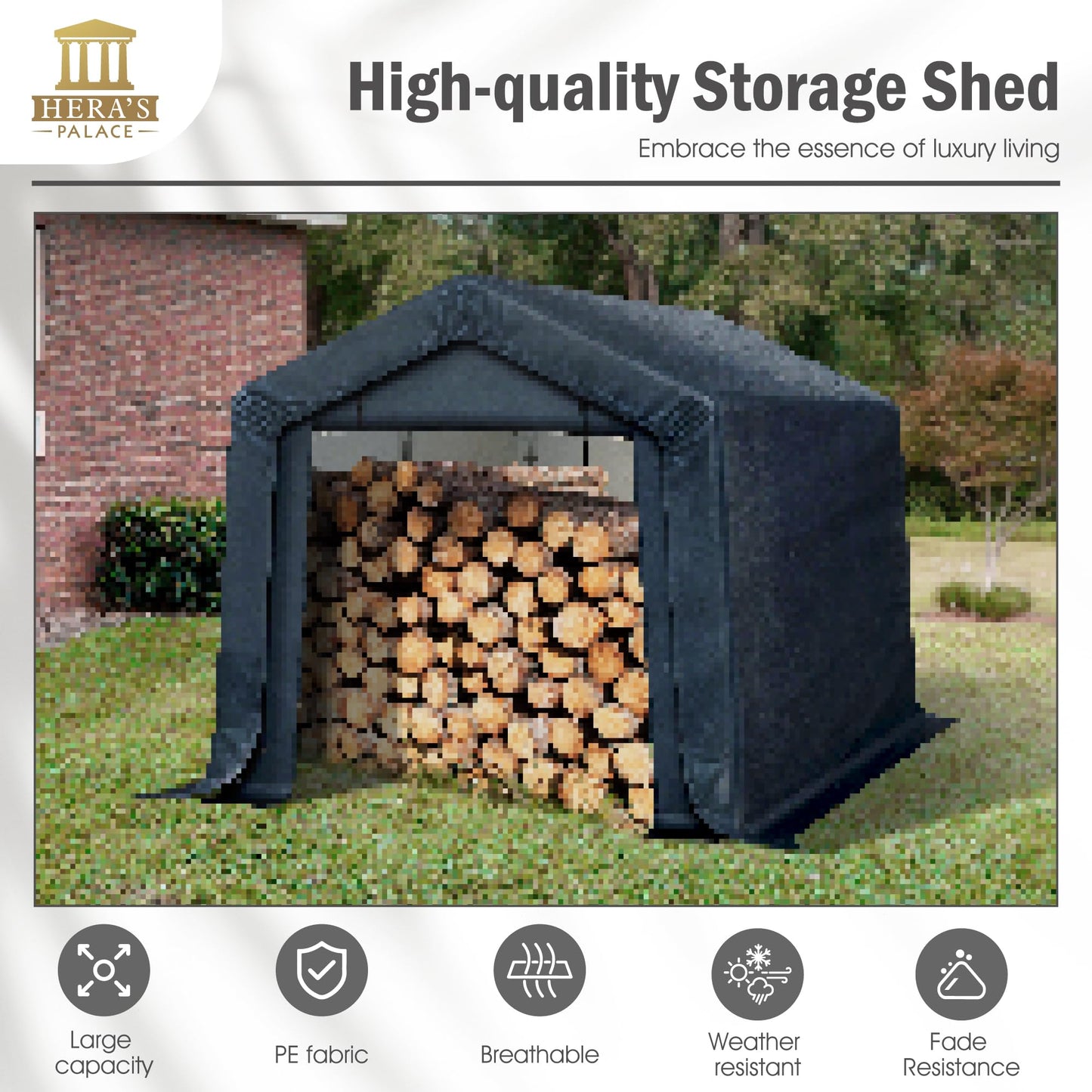 HERA'S PALACE 8x12ft Heavy Duty Carport Motorcycle Storage Shed Small Outdoor Anti-Snow Portable Canopy Shelter with 2 Doors Garage Tent for Garden Tools Bike