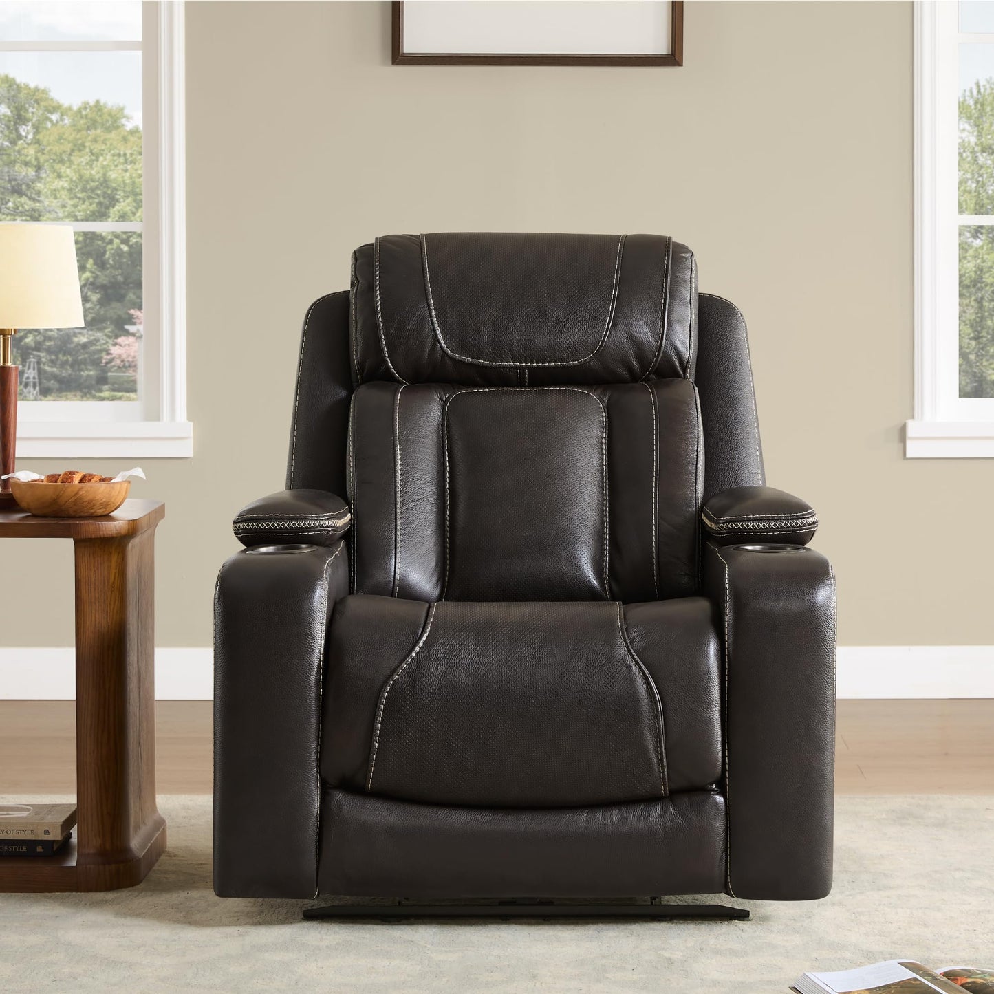 Watson & Whitely Electric Recliner Chairs for Adults, Oversized Genuine Leather Recliner, Super Zero Gravity Reclining Chair W Triple-Motor Adjustable Headrest & Lumbar Support, Dark Brown