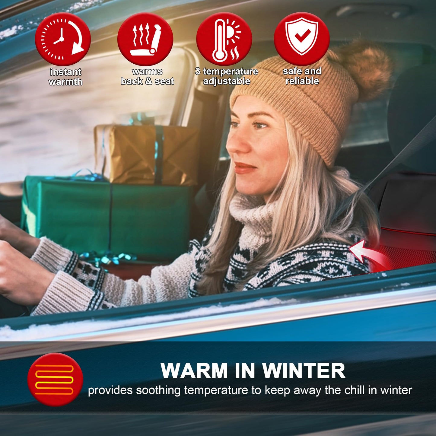 Cooling Car Seat Cushion with 16 Fans, Massage & Adjustable Temperature 12V Seat Cooler Ventilated Seat Cover for Car Fit Summer Winter (3 in 1, Black)