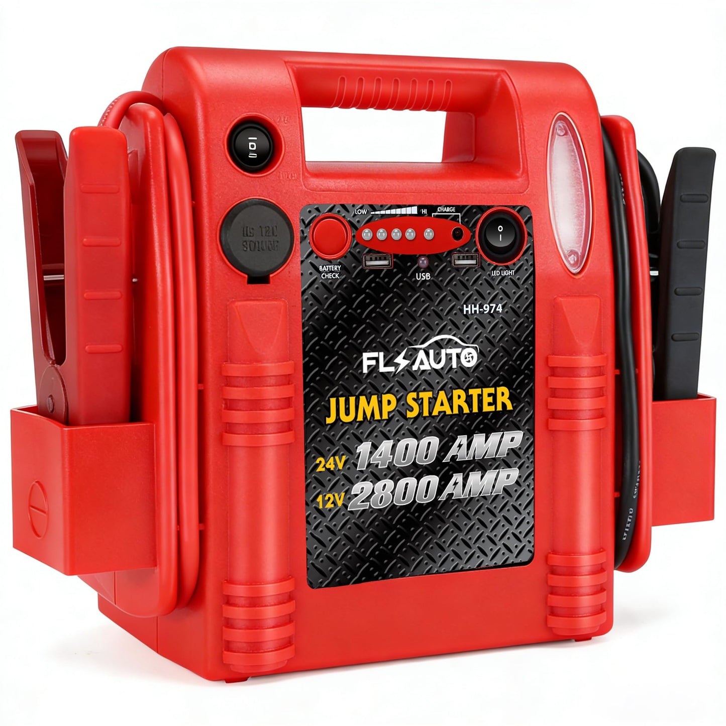 Car Battery Jump Starter - FlyAuto 2800/1400 Amp 12V 24V Heavy Duty Jump Box, Works with Truck Tractor Excavator Automotive Engine Starter Battery Charger Booster Jumper Box with USB/DC Power Unit