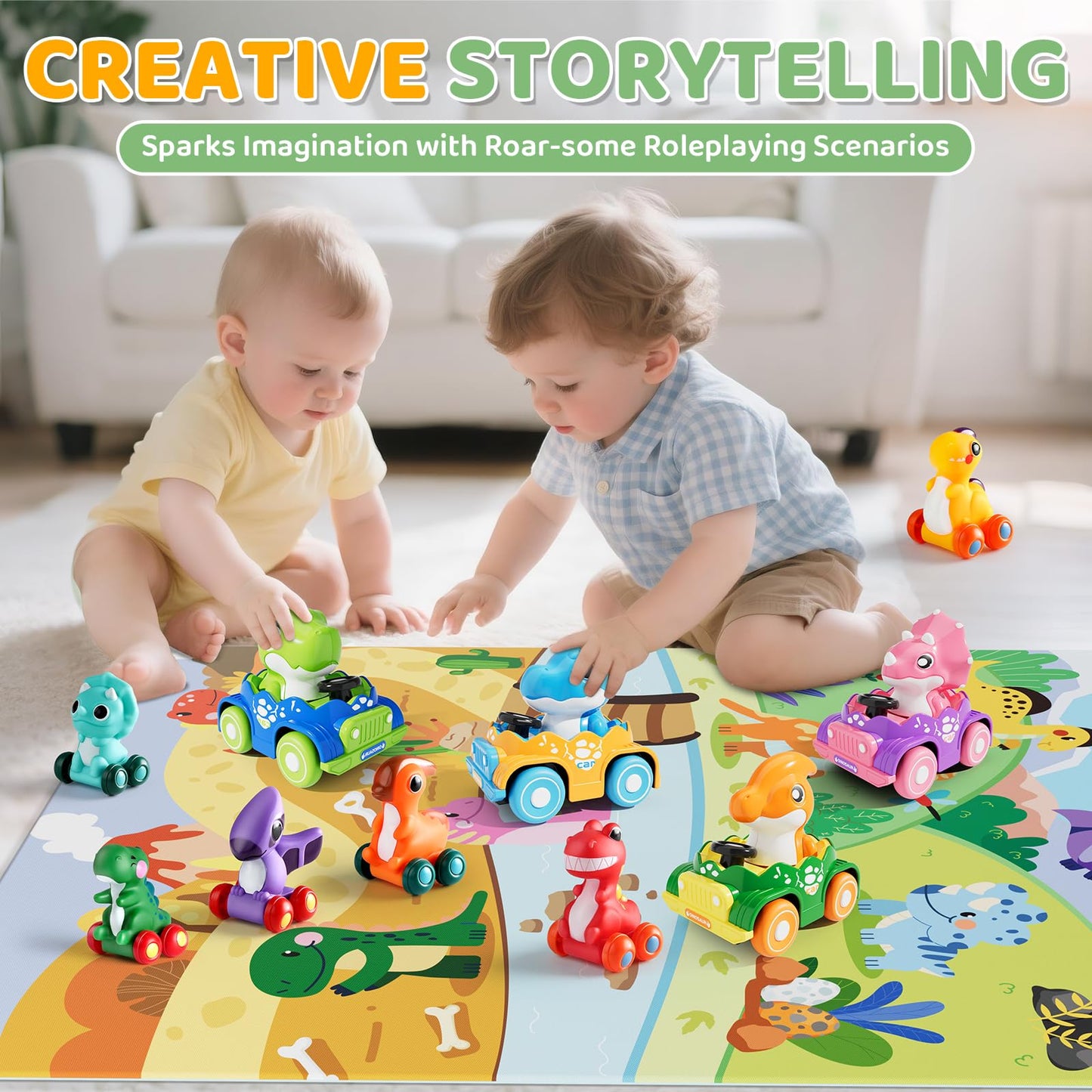 ALASOU 10 PCS Dinosaur Car Toys for 1 Year Old Boy with Playmat/Storage Bag|Baby Toys 1 Year Old Boy Gifts for Toddler Toys 1-2|1st Birthday Gift for Infant 12 18 Months