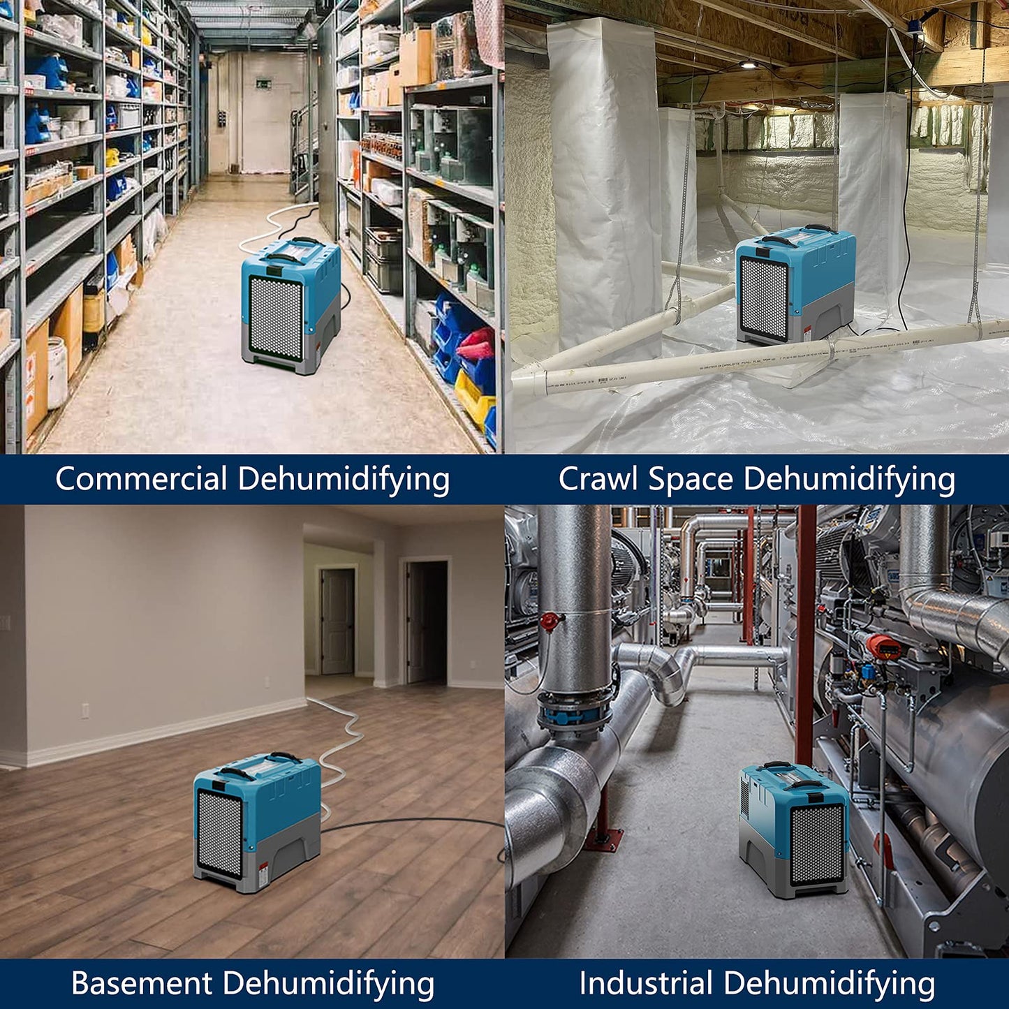 ALORAIR App Control Commercial Dehumidifier With Pump Industrial Dehumidifiers with Drain Hose, for Water Damage Restore, Flood Repair, Large Space, Job Sites (Blue)