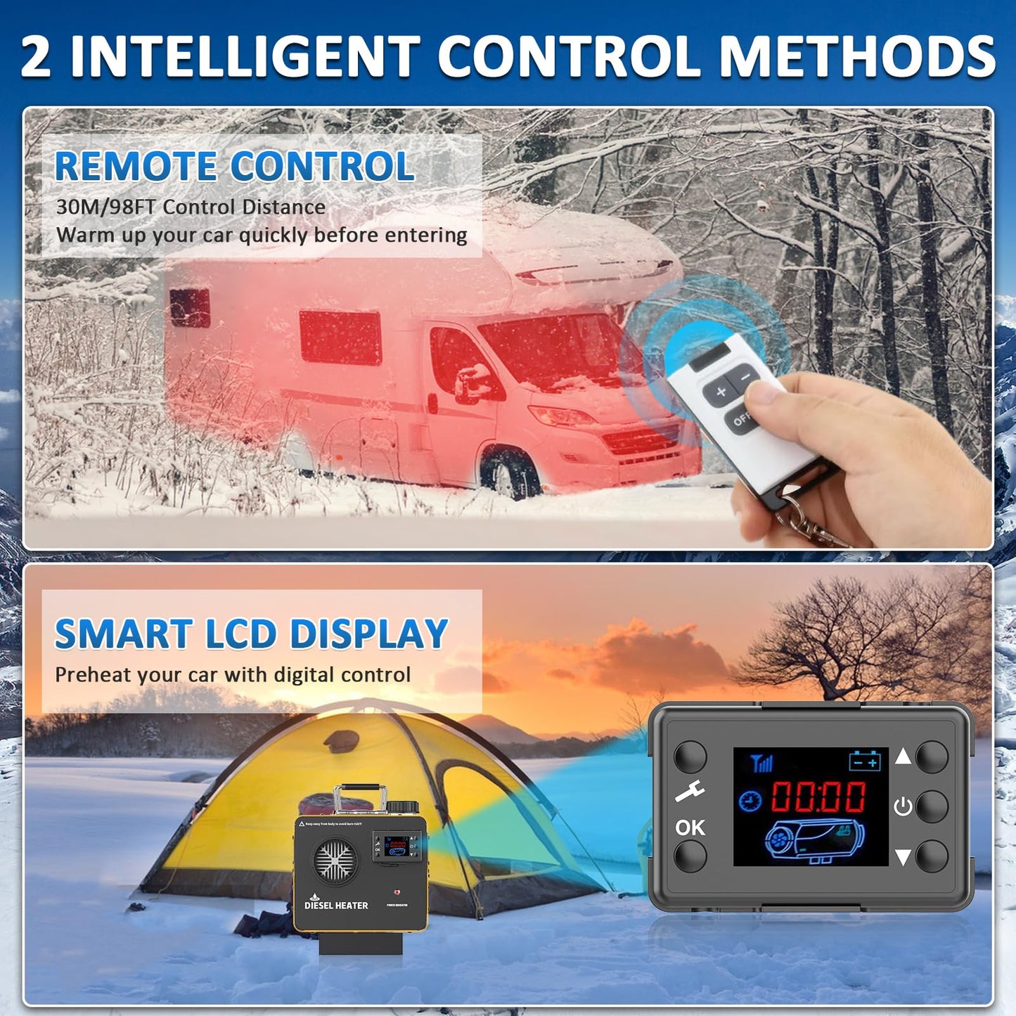 110V/12/24V 12000W Diesel Heater, All-in-One Air Diesel Parking Heater with Stylish Design, Come with Remote Control and LCD Screen, Timer Function for Home Shop Garage(NO Ticking)