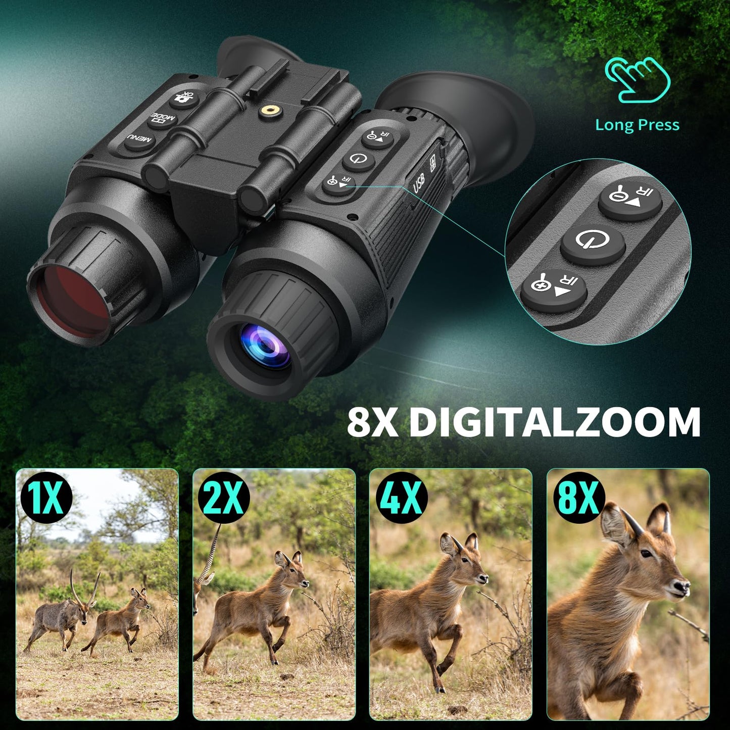 Dumjug 4K Digital Night Vision Goggles Binoculars with Photo and Video Recorder, 1314ft Long Distance, Nightvision Goggles for Camping Hiking with Head-Mount Kits for Helmet
