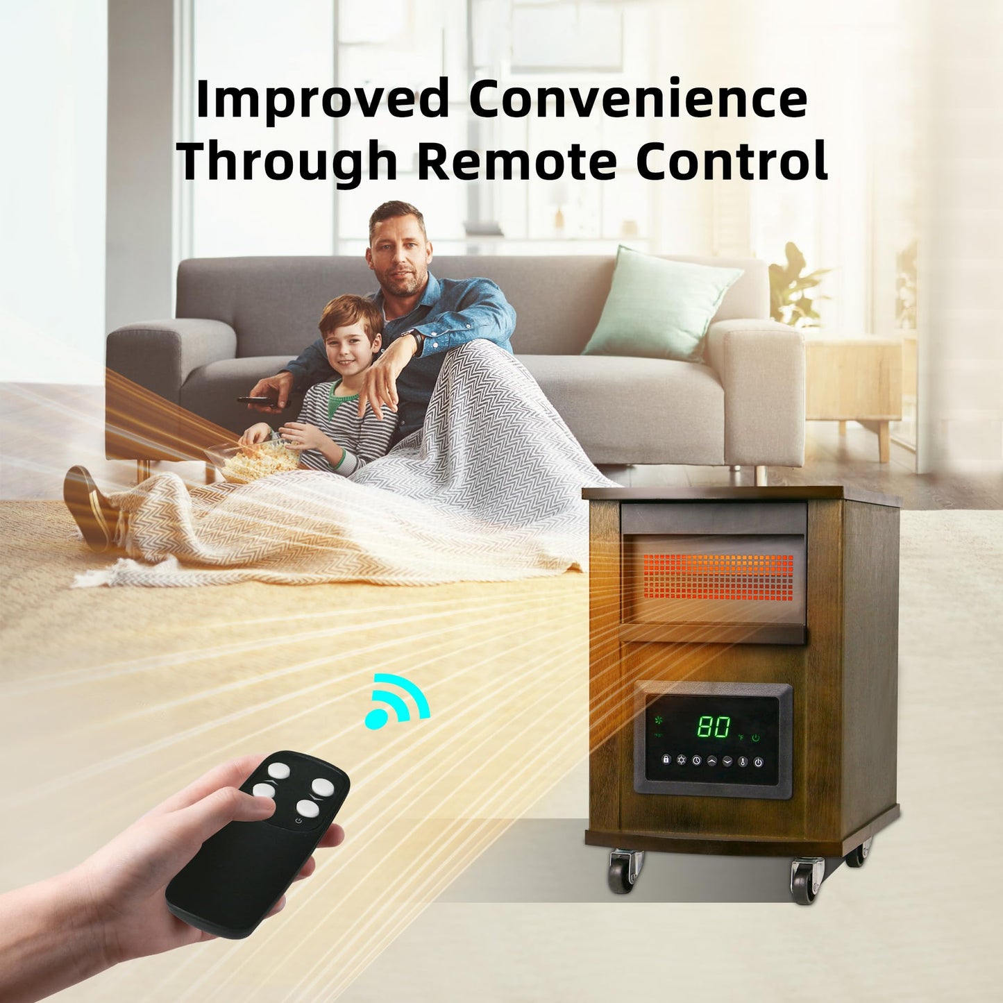 Infrared Heaters for Indoor Use 1500W Space heater with 3 Heat Settings Remote Overheat and Tip-over Proteciton Child Lock 12H Timer Electric Heater Indoor WEWARM