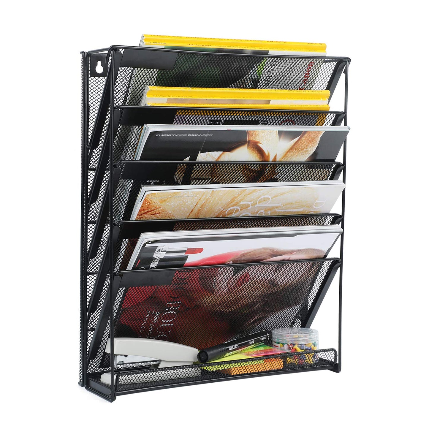 samstar 2 Pack Wall File Organizer, 6-Tier Wall Mount Paper Holder Vertical File Rack for Office Home, Black.