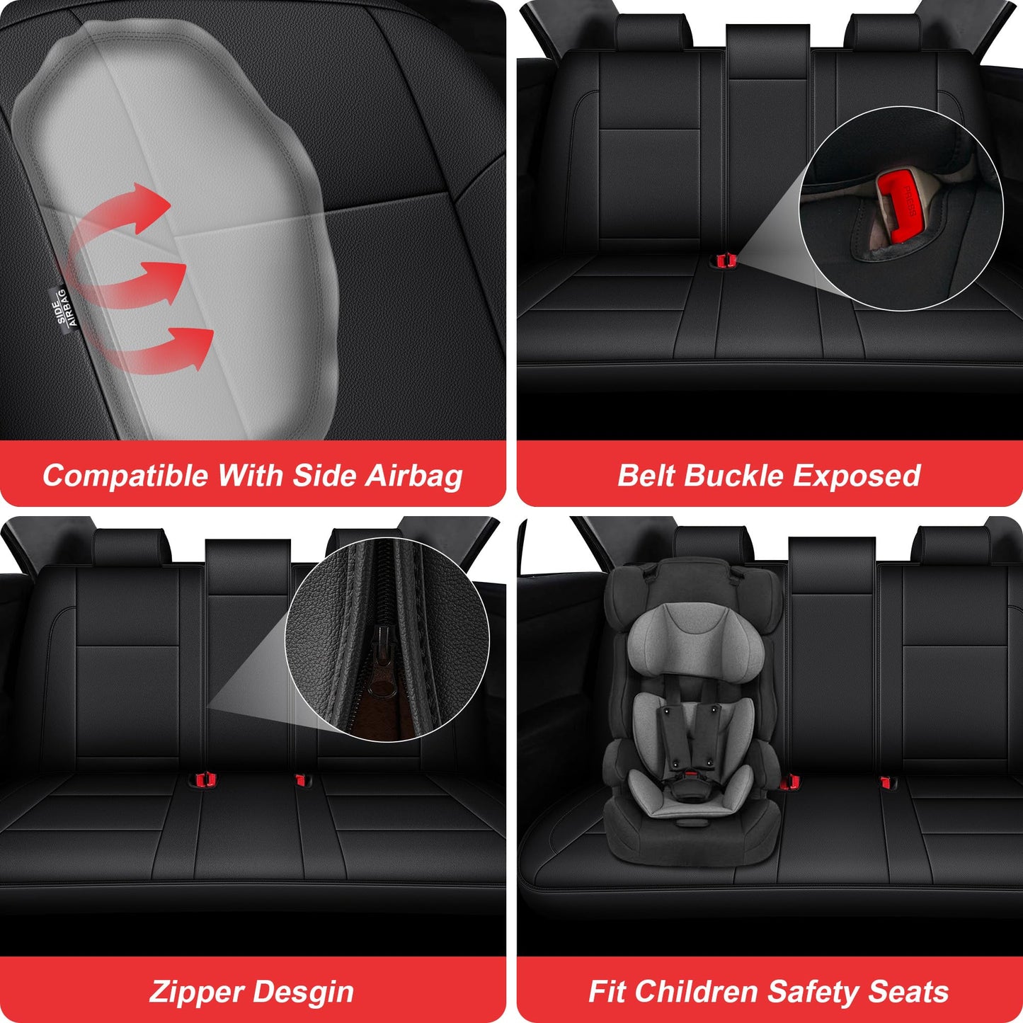 TTX LIGHTING Custom Fit for Toyota Camry Car Seat Covers 2012 2013 2014 2015 2016 2017 Full Set Waterproof Faux Leather Airbag Compatible Black