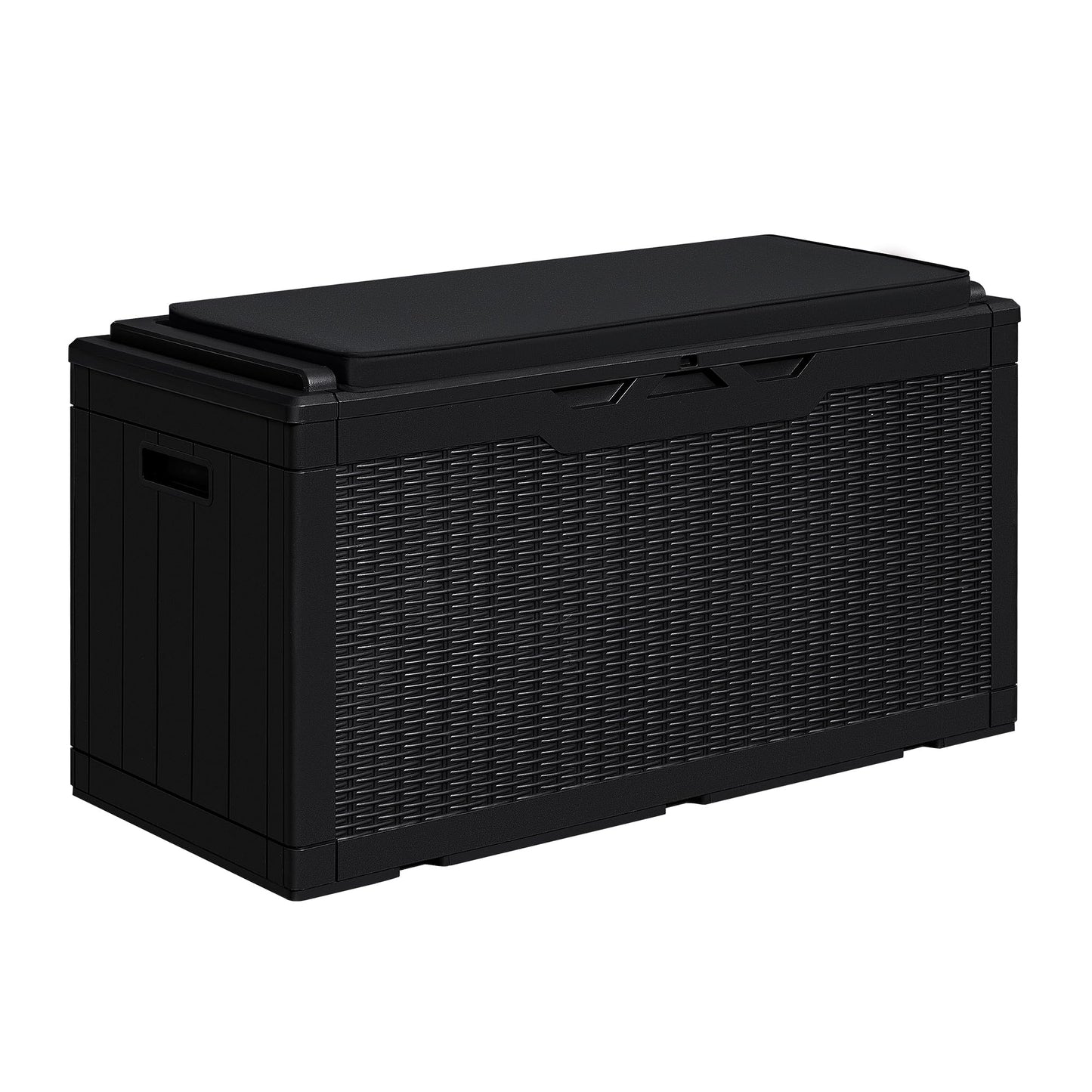 Greesum 100 Gallon Resin Deck Box Large Outdoor Storage Boxes with Cushions for Garden Tools, Patio Furniture Pillows, Pool Supplies, Black
