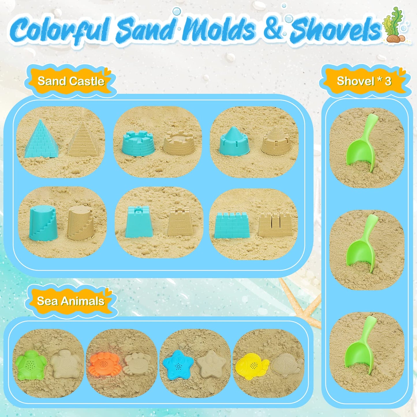 RACPNEL Collapsible Beach Toys for Kids, 3 Pack Foldable Sand Buckets and Shovels Set with Mesh Bag, Silicone Pails for Beach Travel Essentials, Easter Egg Hunt, Sand Toys Molds for Kids and Toddlers