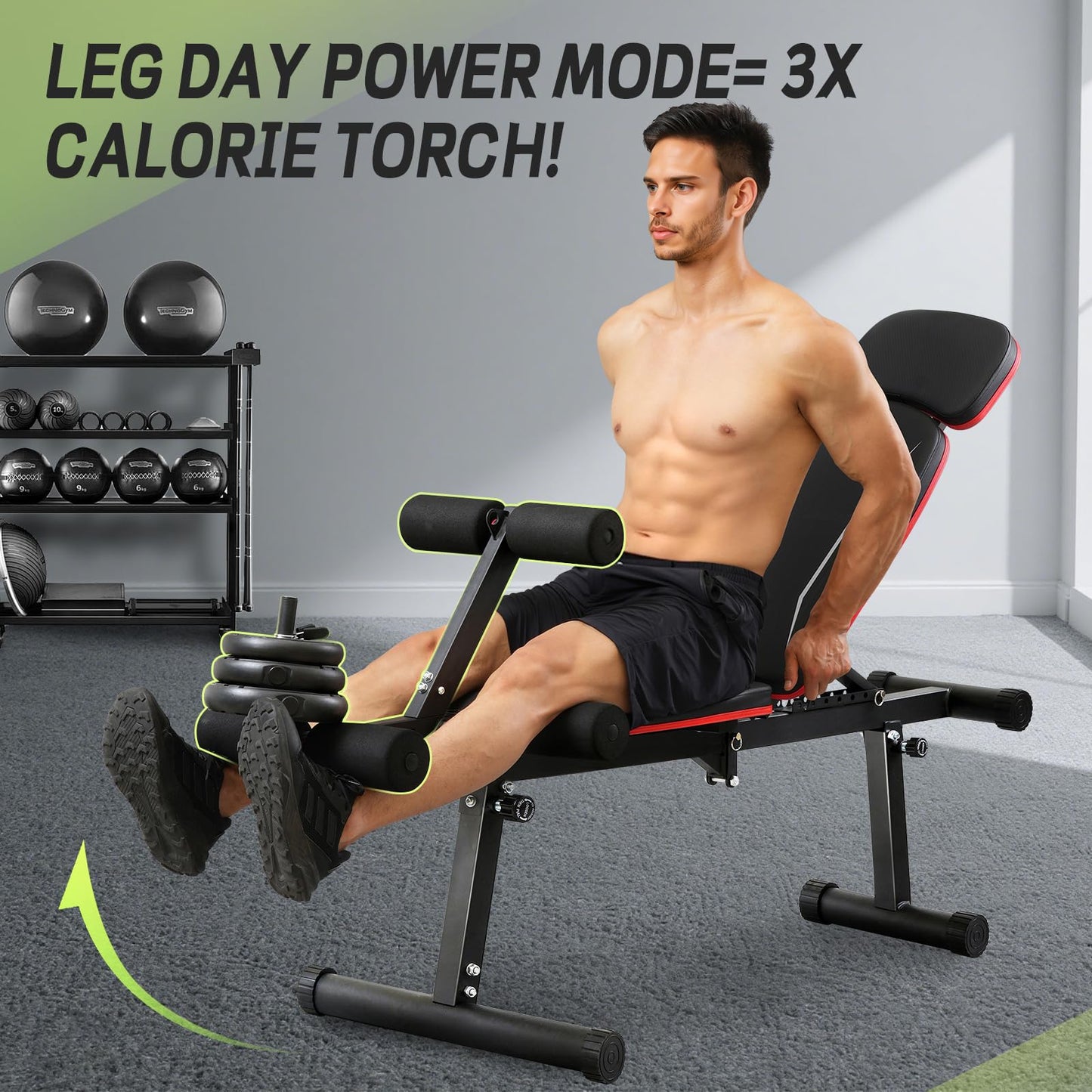 Relispo Upgraded Adjustable Weight Bench with Leg Extension and Leg Curl, 9 Back Positions & Foldable, 1200LB Workout Bench for Home Gym, Flat Decline Incline Bench for Full-Body Strength Training & Big Guys