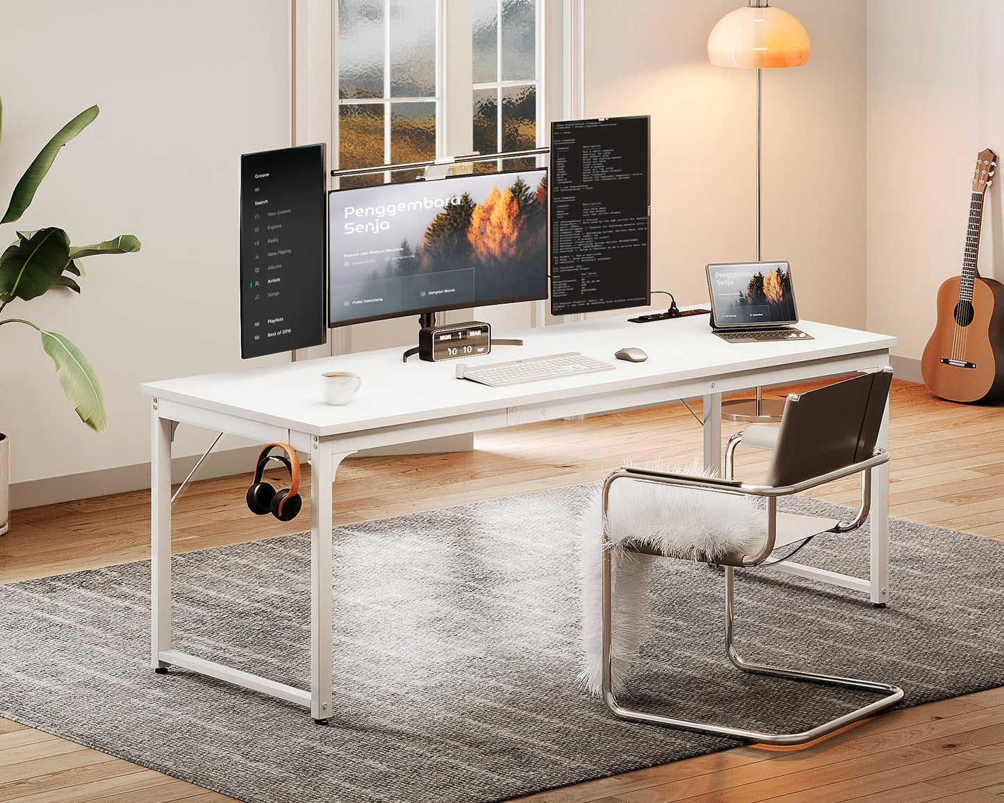 Coleshome 71 Inch Computer Desk with USB Ports, Large Office Desk, Long Study Student Writing Desk, White