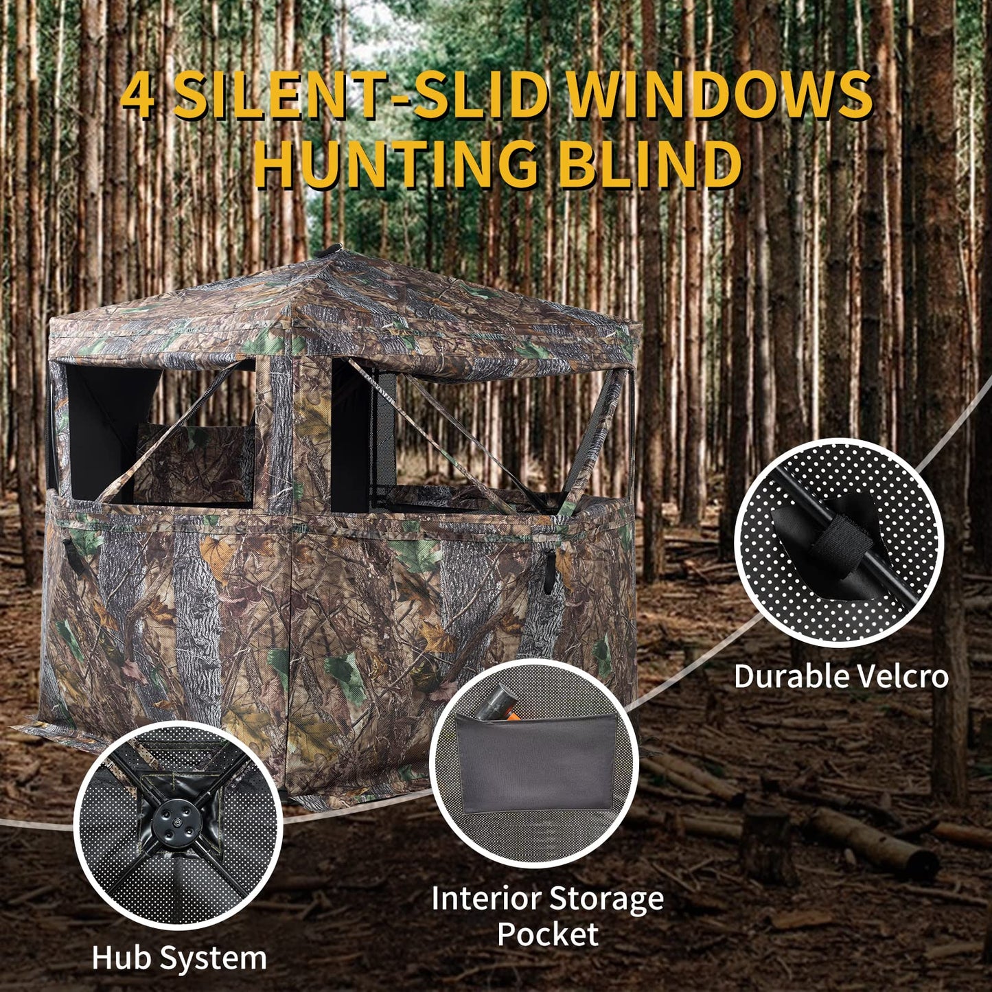 FUNHORUN Hunting Blind 270/360 Degree See Through Ground Blind with Carrying Bag, 2/3/4 Person Pop Up Camouflage Tent Portable Concealed Shelter