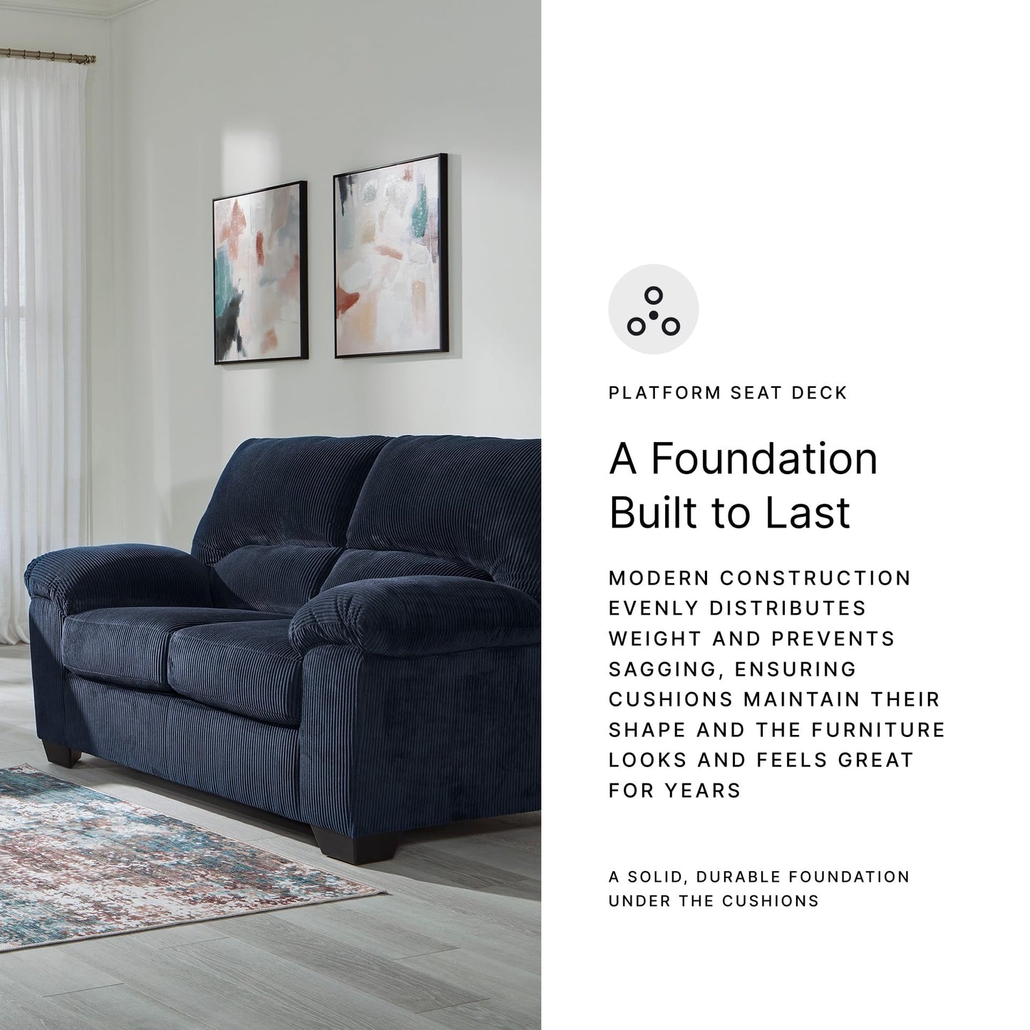 Signature Design by Ashley SimpleJoy Contemporary Loveseat for Living Room, Blue