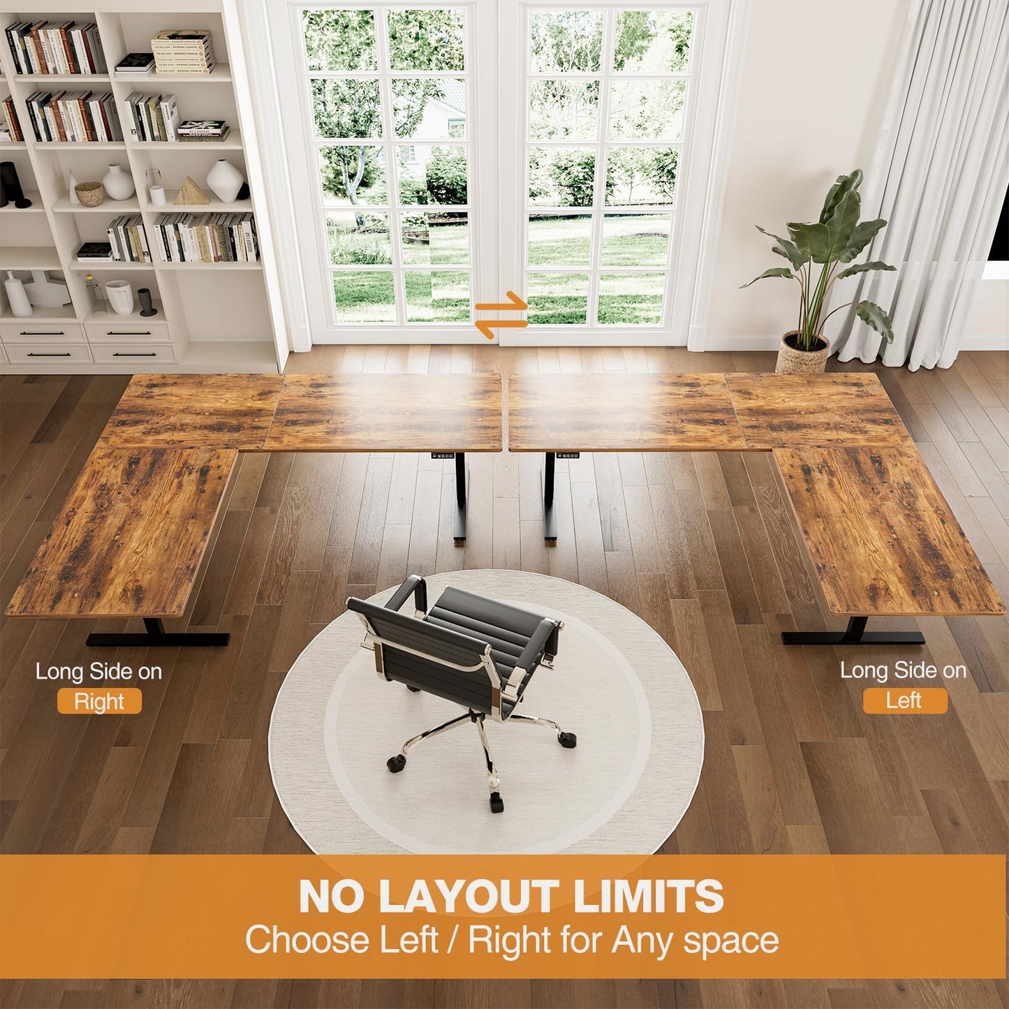 Grandder L Shaped Standing Desk Adjustable Height, Electric Standing Corner Desk, 63 Inch Sit Stand Computer Table with Splice Board, Rustic Brown
