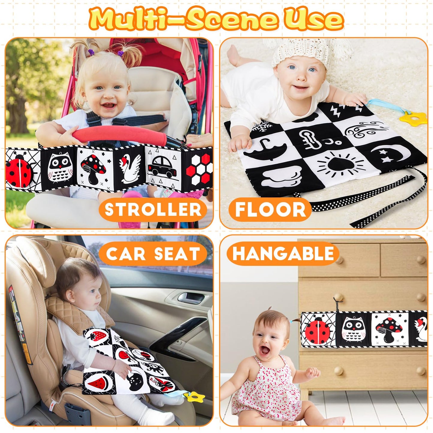 High Contrast Baby Toys for Newborn Infant 0-6 Months Montessori Tummy Time Black and White Sensory Crinkle Toys 0-3 3-6 Months Soft Books Carseat Toys for Baby Boys Girls Easter Basket Stuffers Gifts