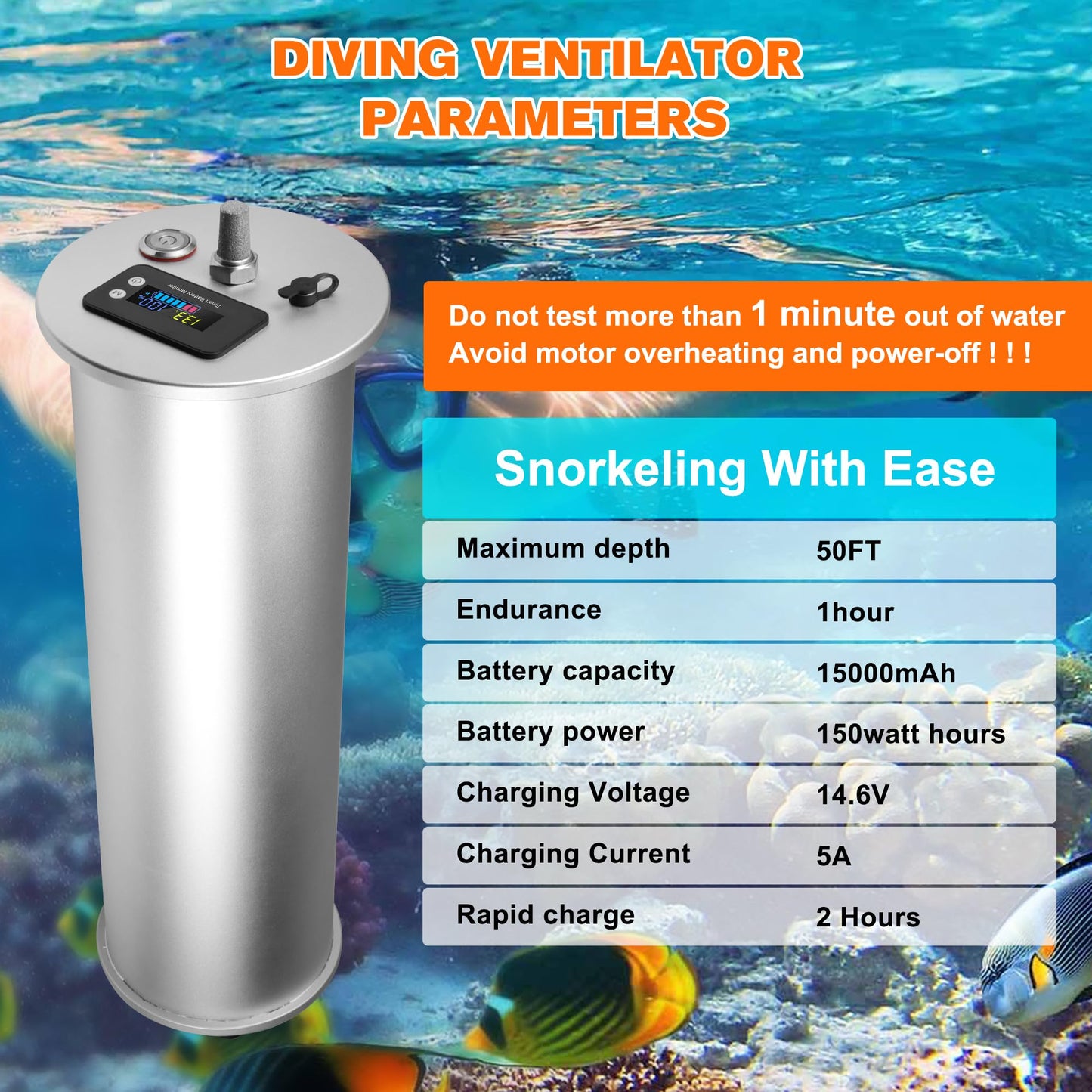 Xyuee X001 Scuba Diving Ventilator System, Portable Tankless Lung Underwater Breathing Device with 50FT Long Tube, High-Flow Rechargeable Air Compressor for Snorkeling, Recreational Diving & Fishing