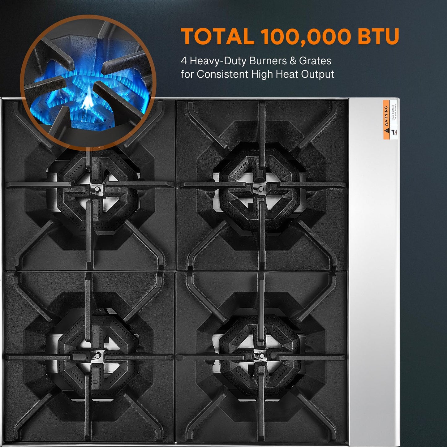WILPREP Commercial Countertop Gas Range, 4 Burner 100,000 BTU Stainless Steel Gas Cooktop, 24" NG/LPG Convertible with Durable Grates, Perfect for Professional Restaurant Kitchen & Catering
