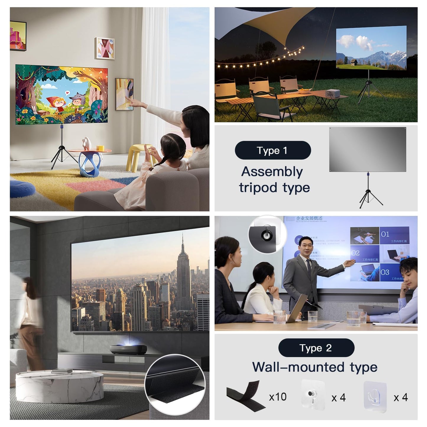 ALR Projector Screen, 100 Inch UST Projector Screen with Stand, Fresnel 95% Ambient Light Rejecting grey projection screen, Active 3D & 4K Ultra HD HDR, wall-mounted, Portable for Indoor & Outdoor Use