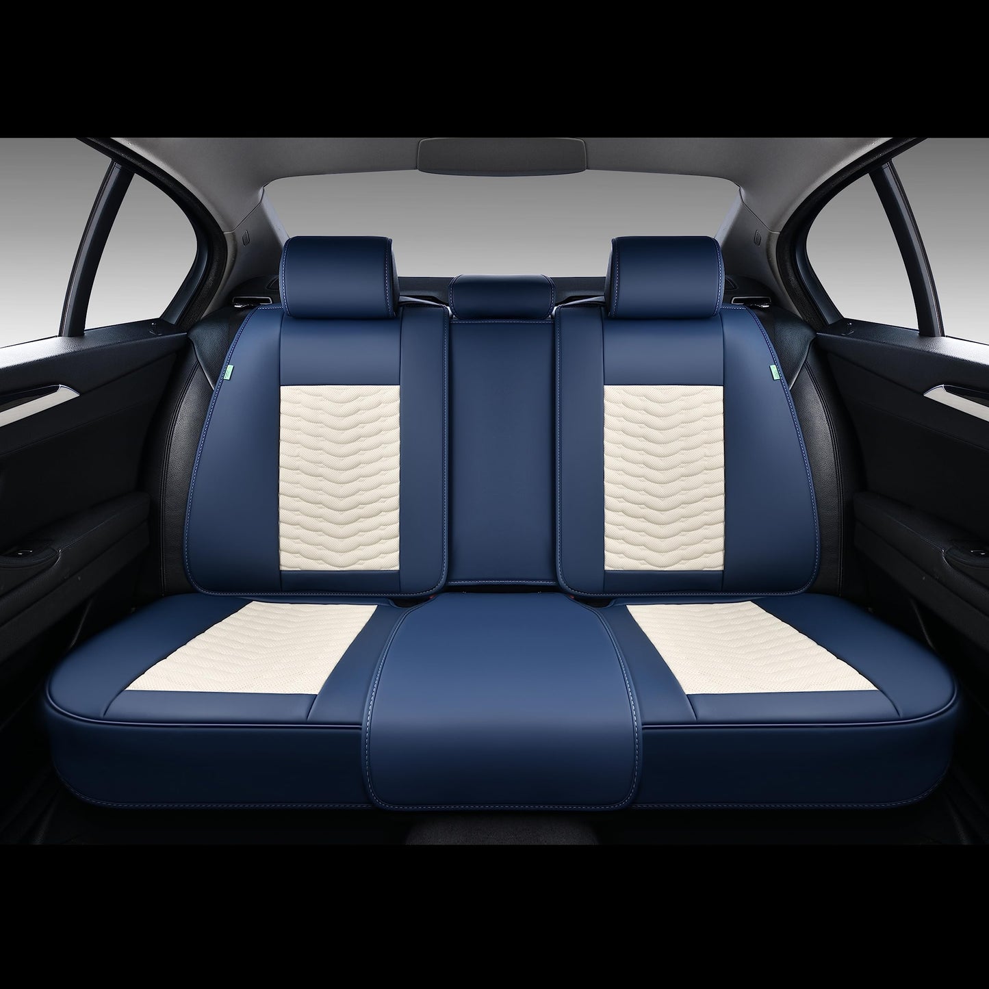 FLORICH Seat Covers for Cars, Seat Covers Full Set 5 Seats, Waterproof Leather Car Seat Covers, Front and Rear Seat Covers, Universal Seat Protector Accessories for Most Vehicles-Blue&White