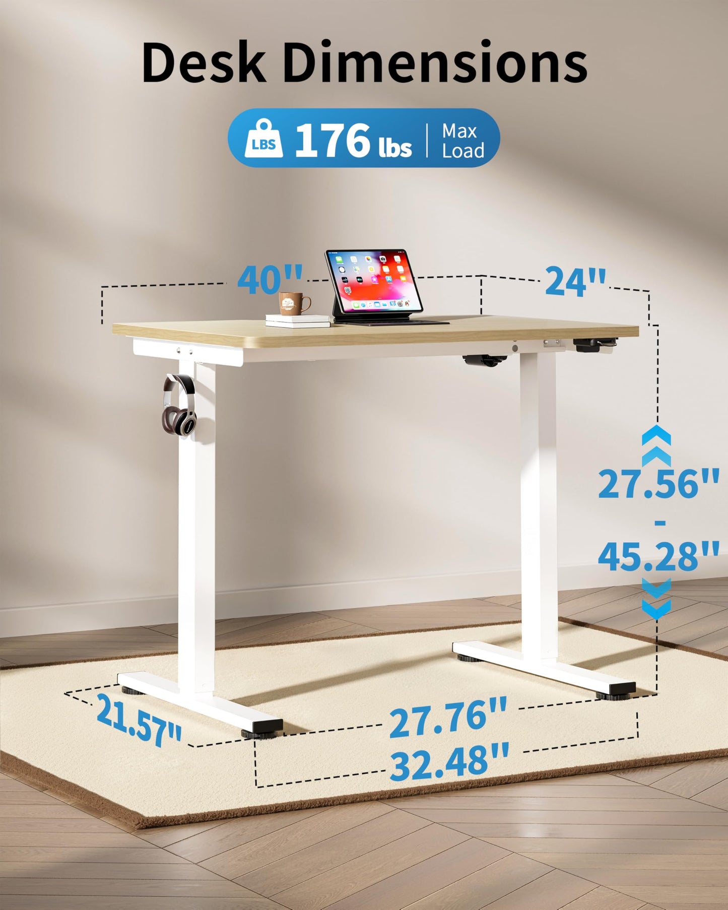 Okin Small Electric Standing Desk, 36" x 24" Whole Piece Height Adjustable Desk, Oak Sit to Stand Computer Workstation for Home Office