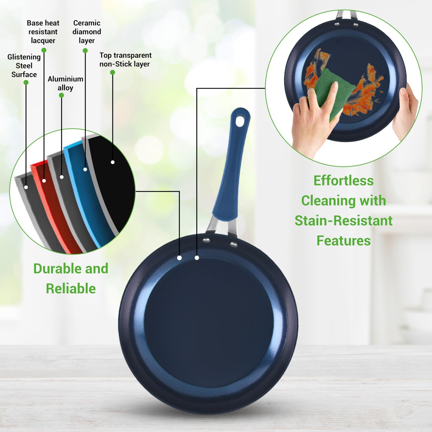 NutriChef 11 Piece Pots and Pans Set - Non Stick Cookware Set with Ceramic Coating, Cool-Touch Handles, Induction Ready, Includes Lids, and Utensils - Diamond Blue