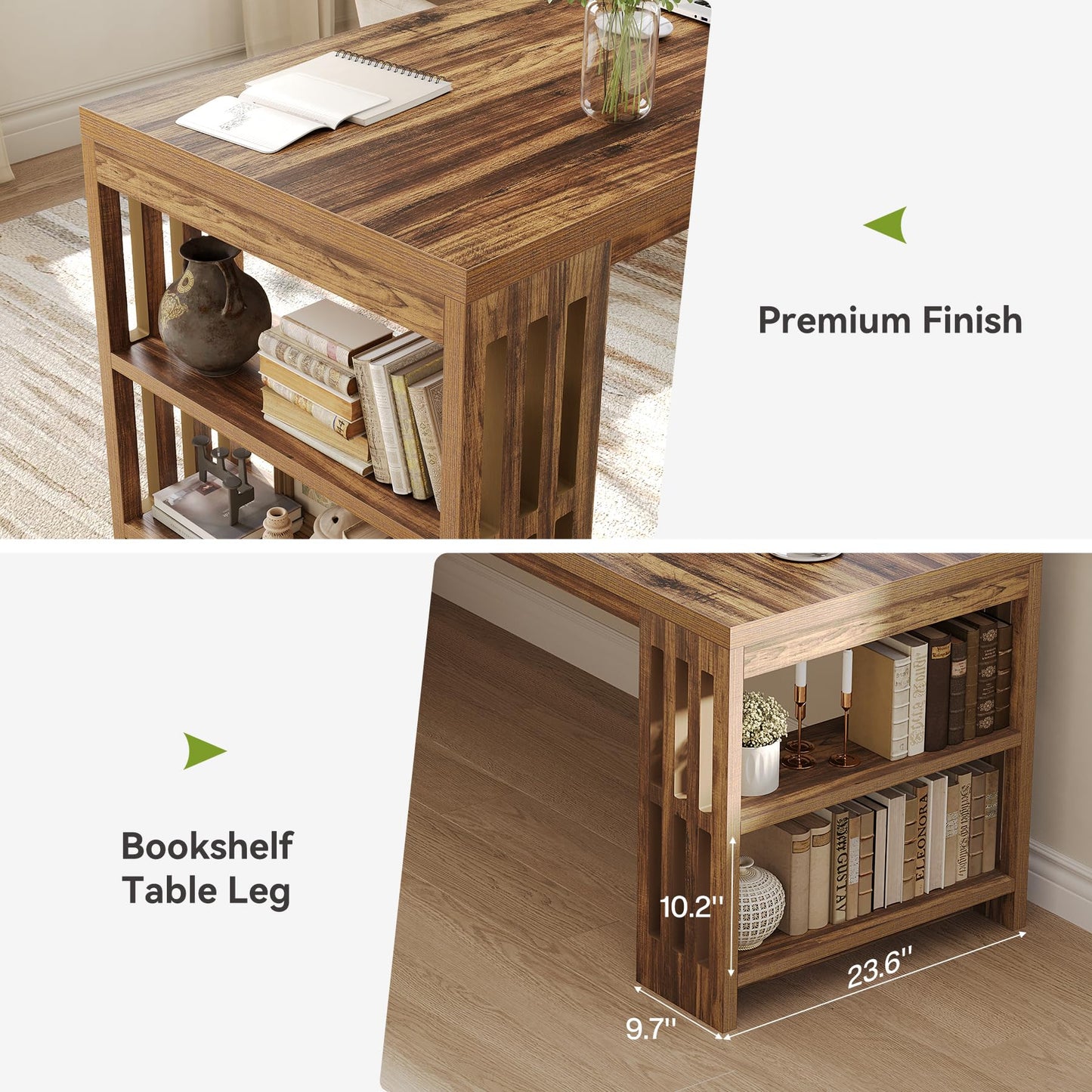 LITTLE TREE 78.7" Long Desk, 2 Person Desk with Shelves, Large Wooden Computer Desk, Heavy Duty Shelf Legs Design for Two Person Home Office, Business, Workstation, Brown (78.7" W x 23.6" D)