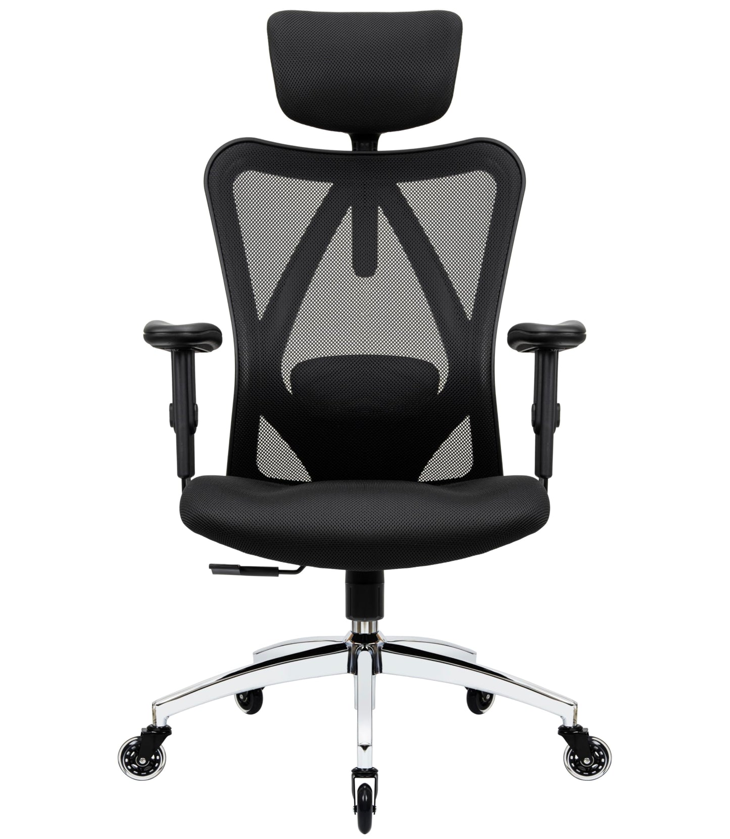 Ergonomic Office Chair - Adjustable Desk Chair with Lumbar Support and Rollerblade Wheels - High Back Chairs with Breathable Mesh - Thick Seat Cushion, Head, and Arm Rests - Reclines (Black)