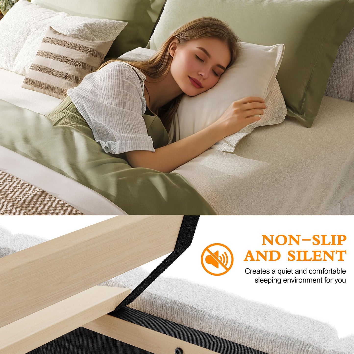 Queen Size Boucle Bed Frame Upholstered Bed Frame Queen with Adjustable Headboard, Solid Wood Slats Support, Bed for Bedroom Apartment, Dorm, No Box Spring Needed, Easy Assembly, Noise-Free, Cream