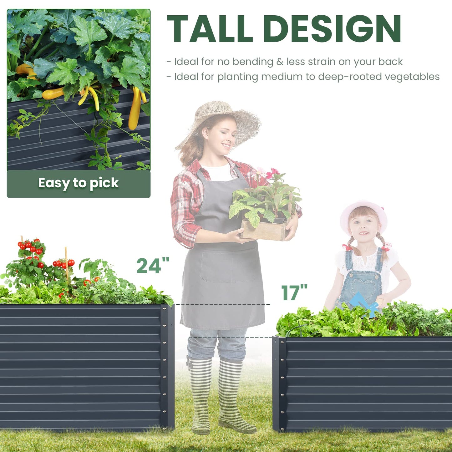 Galvanized Raised Garden Bed Box Planter for Outdoor Plants 17" Extra Tall Raised Garden Beds Outdoor Garden Boxes Outdoor Raised Metal Raised Garden Beds for Vegetables 96"X48"X17", Midnight Grey