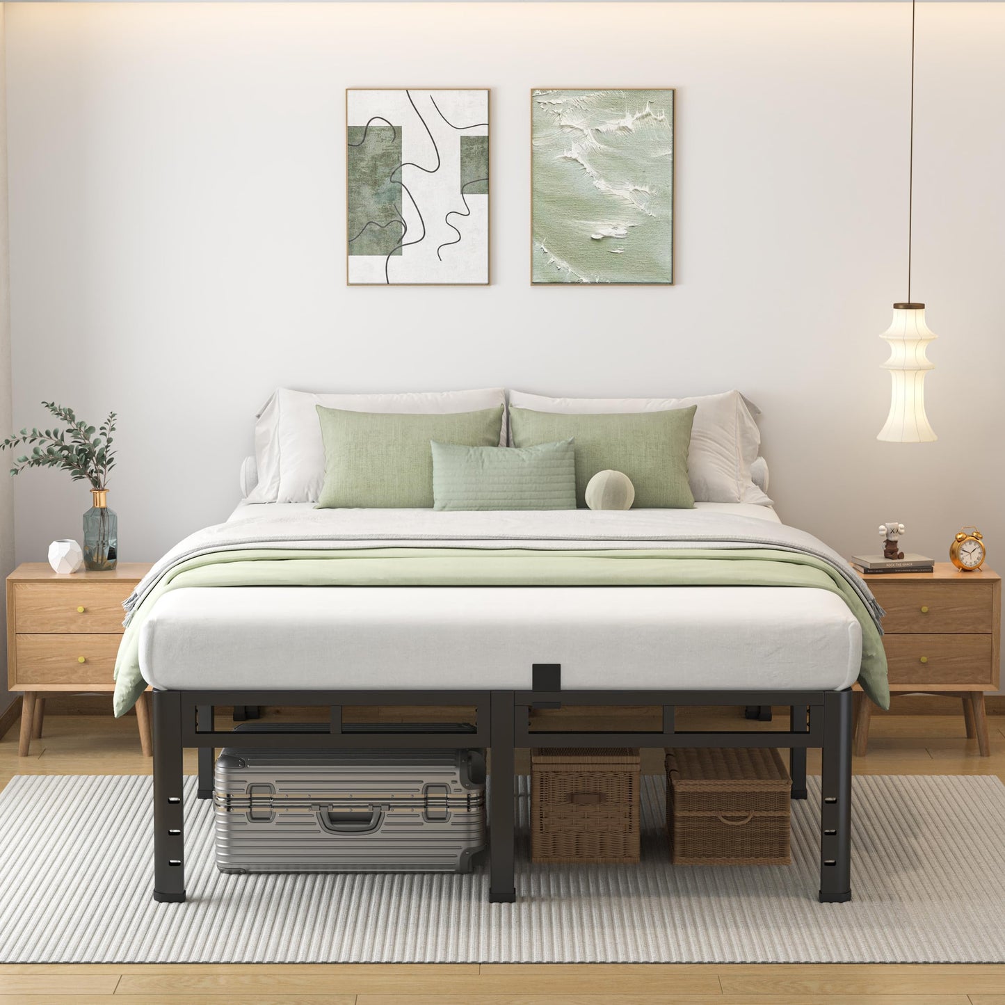 NKZ Queen Size Bed Frame 20 Inch, Metal Bed Frame & Box Spring 2 in 1 Platform with Round Corner Legs, 4000lbs Weight Capacity Reinforced Metal Frame, Headboard Hole, Noise-Free, Easy Assembly