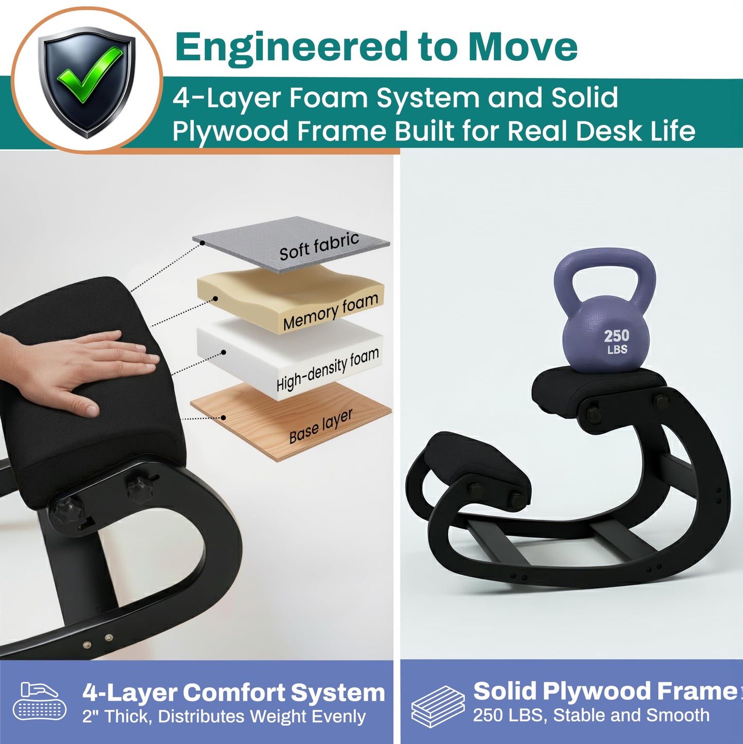 NYPOT Ergonomic Kneeling Chair with Adjustable Seats - Knee Chair for Posture Correction & Kneel Rocking Stool for Desk - Back Pain Relief for Home and Office, Supports 250 pounds - 5 Years Warranty