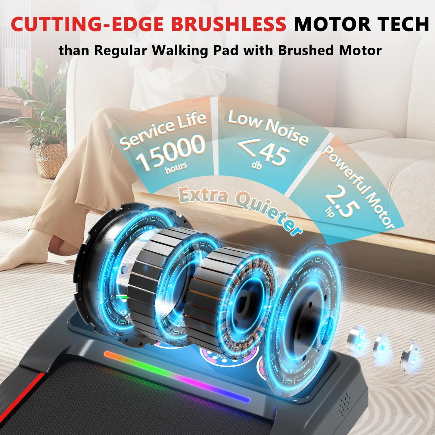 Ecogou Walking Pad Treadmill with 12% 12-Level Auto Incline,2 in 1 Foldable Under Desk Treadmill with Handle Bar,450 lbs Capacity RGB LED Screen Compact Treadmills for Home Hiking