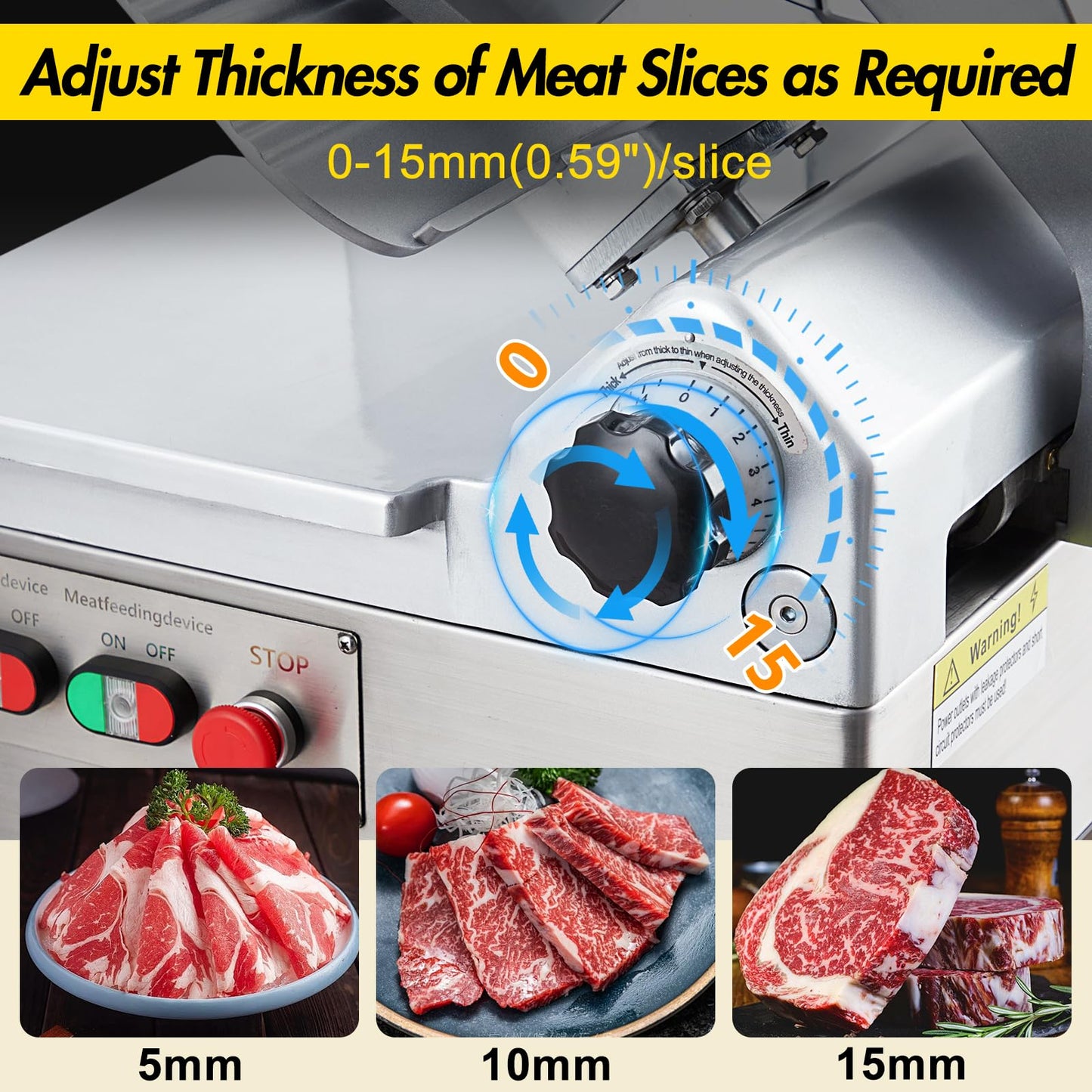 Commercial Meat Slicer, Electric Deli Slicing Machine,Electric Deli Slicing Machine with 12" Blade,Adjustable Thickness 0-15Mm, Low Noise Food Cutter for Restaurant and Home