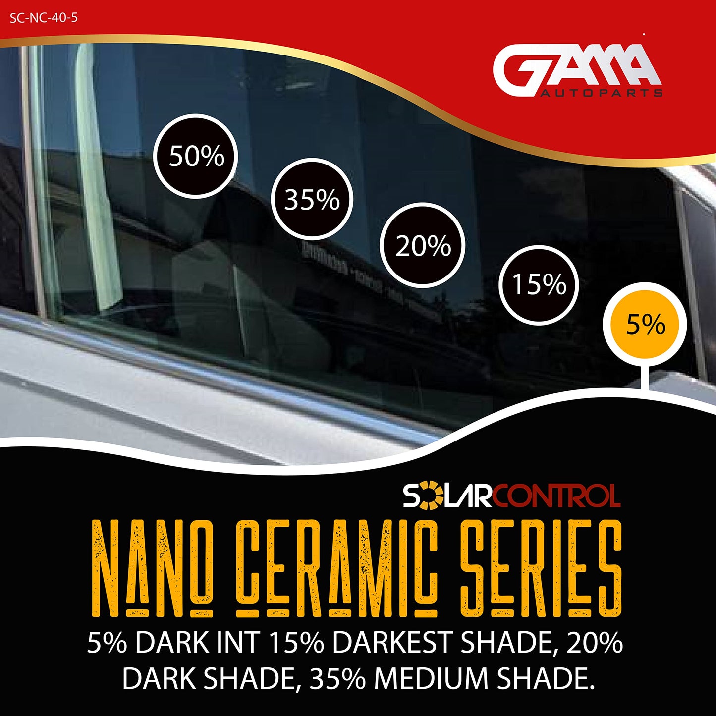 SOLARCONTROL Window Tint Car Film 2PLY 100% UV Rejection 40'' X 100FT Nano Ceramic Shade Roll Universal Fit Privacy Sun Block and Scratch Resistant 90% Infra-red Rejection IRR (5% Darkest Shade)