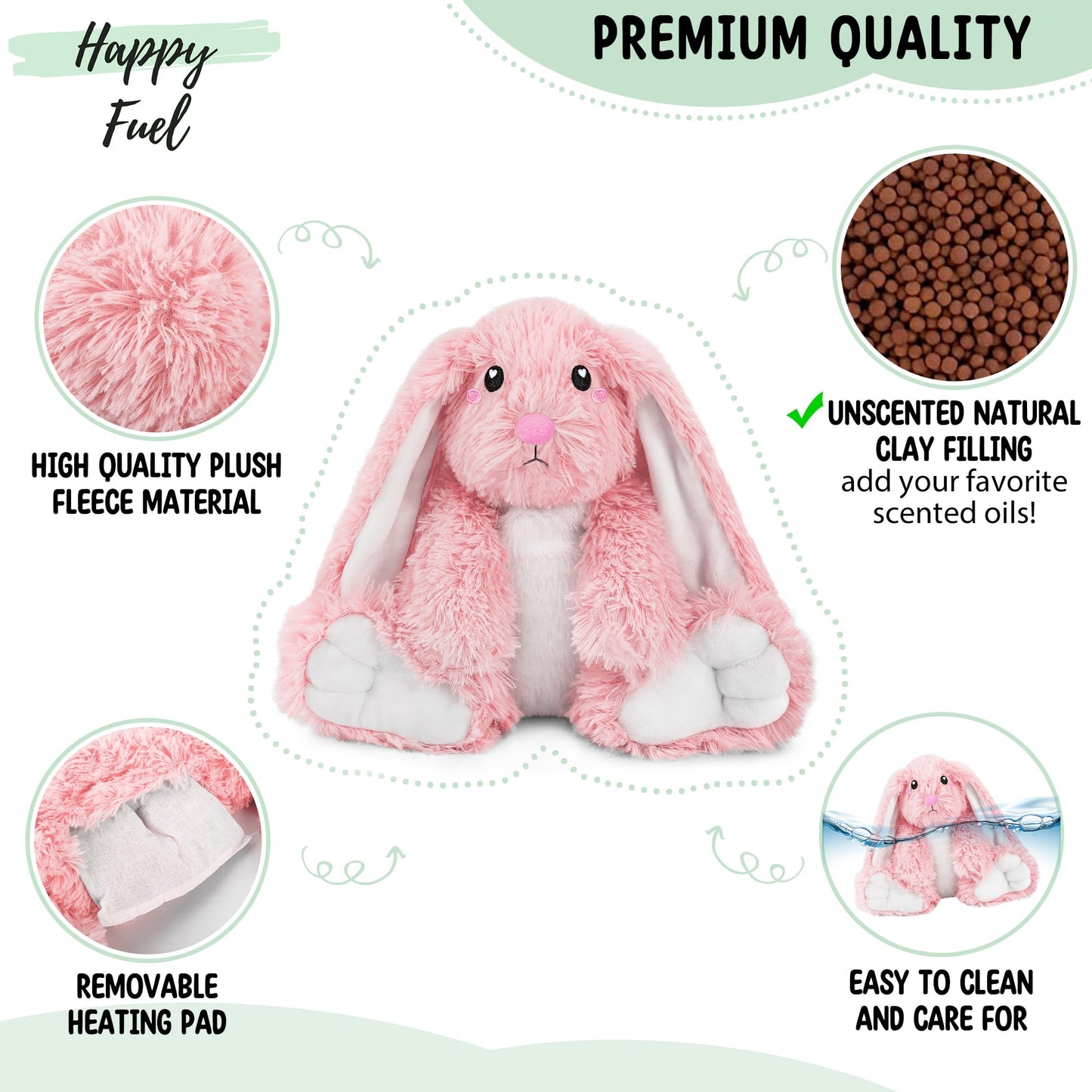 Bunny Microwavable Stuffed Animal – 1.5 lb Unscented Heating Pad Plush, Soft Cozy Bunny Toy for Relaxation and Comfort, Gift for Women, Girls, Adults & Kids by Happy Fuel, Pink