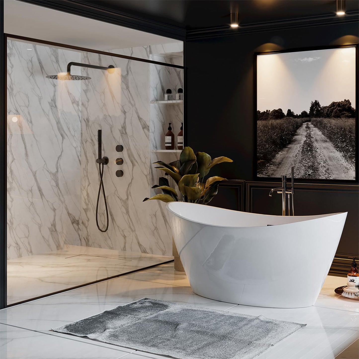 Empava 67 Inch Freestanding Bathtub, Oval Deep Soak Acrylic Tub with Anti-Slip Bottom for Bathroom, Luxurious SPA Experience at Home (Drain & Overflow Included)