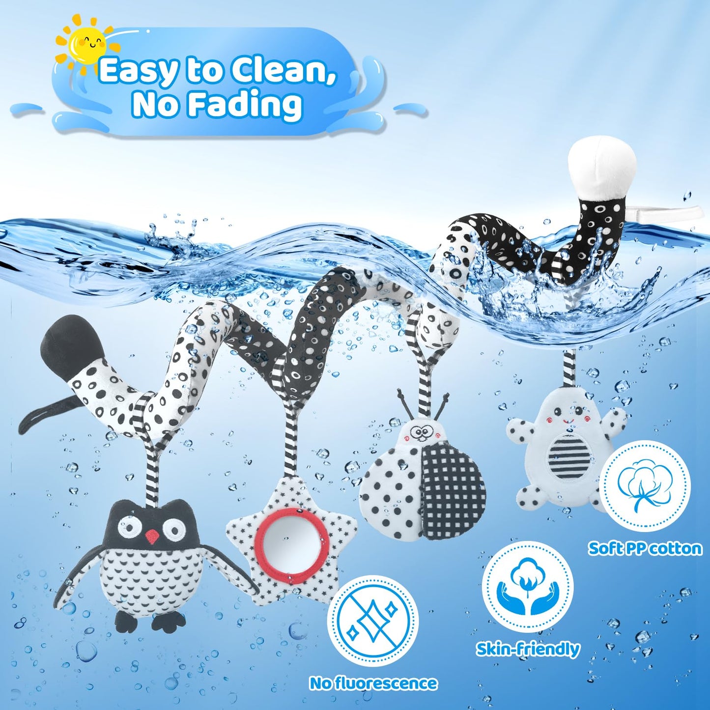 AJsupojouet High Contrast Baby Toys - Black & White Hanging Toys for Car Seat, Stroller & Crib | Newborn Essentials 0-6 Months | Perfect
