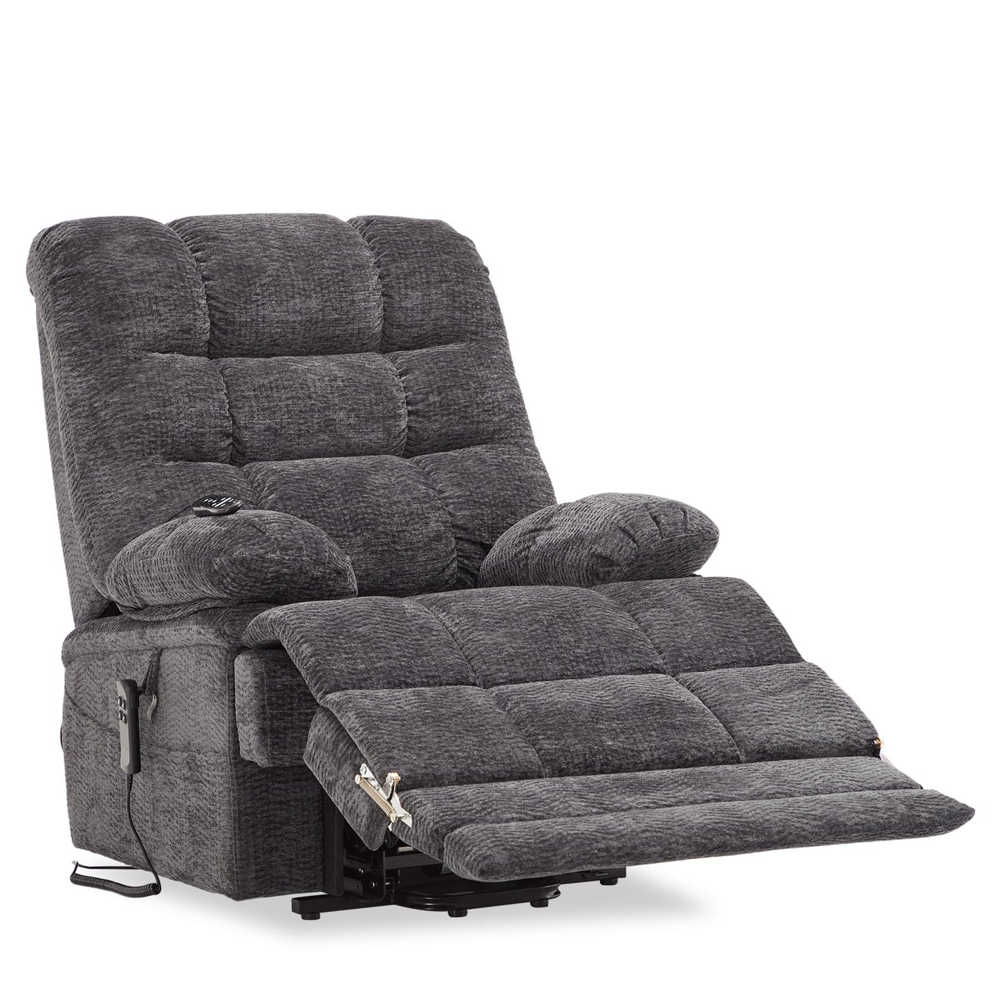 DYNOX 400 LBS Lift Chairs for Big & Tall Seniors Power Lay Flat Recliner Oversized Lift Sofa with Heat Massage Electric Lift Recliner Chair Bed, Extended Footrest(9205L,Chenille,Grey)