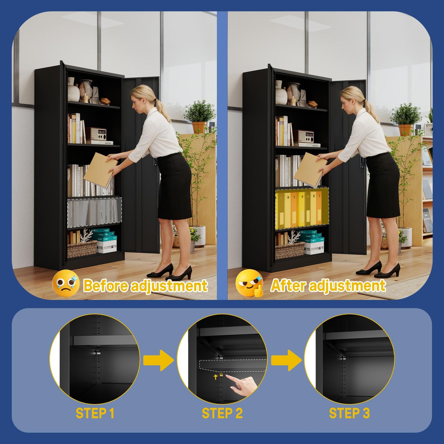 FLIXELIO Metal Storage Cabinet with Adjustable Shelves, 72" Steel Garage Storage Cabinets with Lock and 2 Door, Locking Tool Cabinet Utility Cabinets for Garage, Kitchen, Home Office, School, Shop