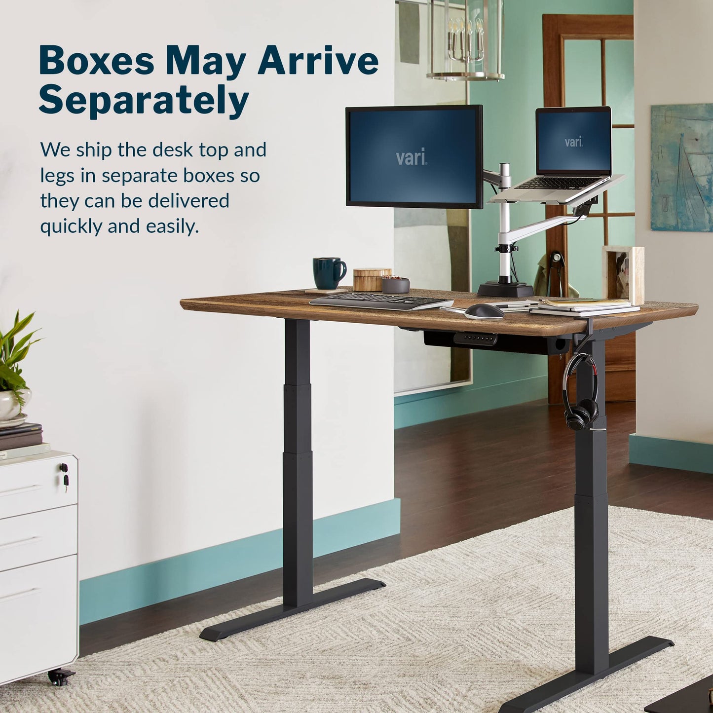 Vari Classic Electric Standing Desk - VariDesk Height Adjustable Sit/Stand Desk - Dual Motor with Memory Presets, Stable T-Style Legs - Gaming or Home Office Workstation - 60”x30”, Reclaimed Wood